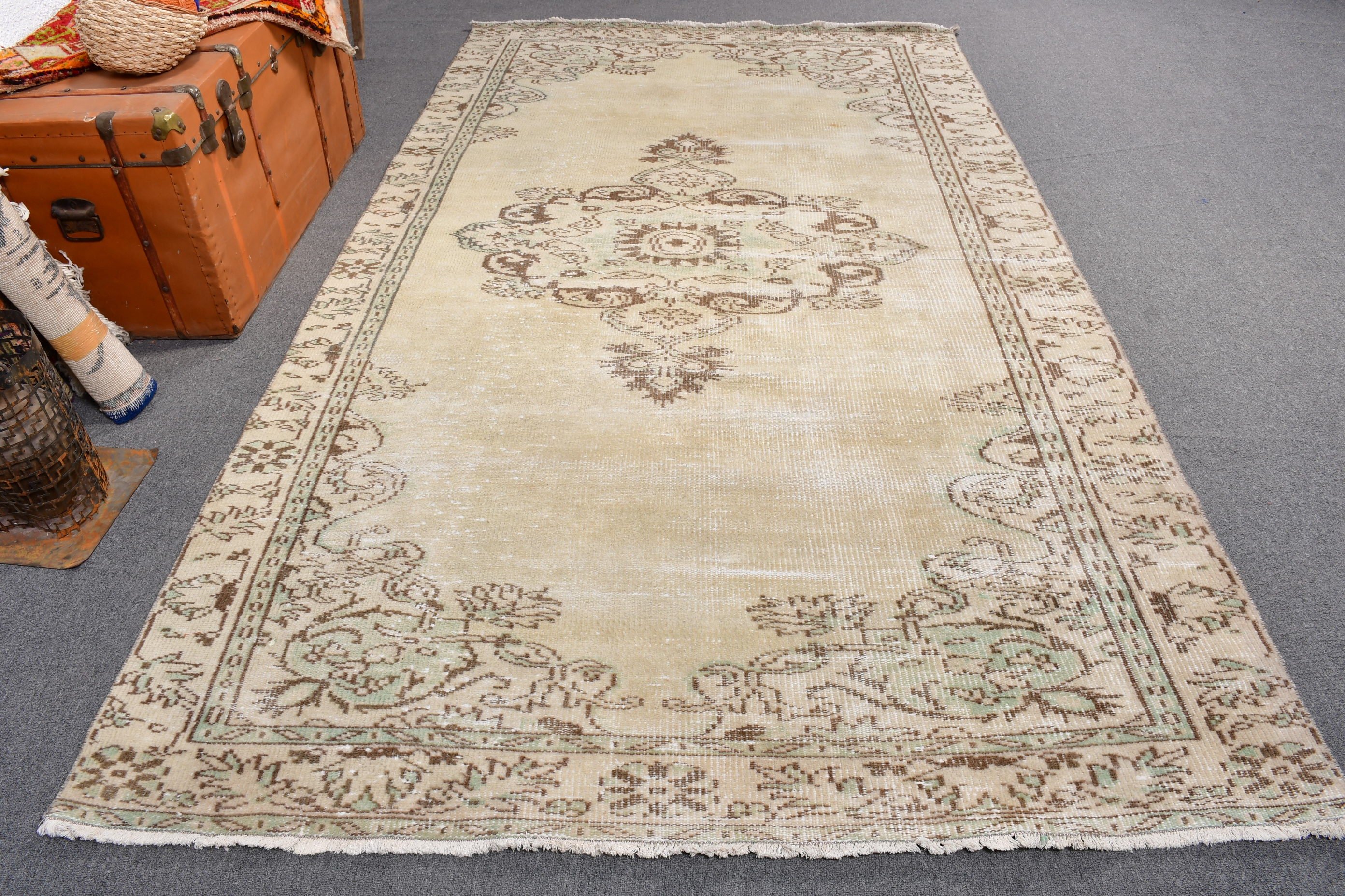 Düz Dokuma Halı, Anadolu Halıları, Büyük Oushak Halısı, 5,4x9,5 ft Büyük Halılar, Vintage Halı, Türk Halısı, Yemek Odası Halıları, Bej Mutfak Halısı