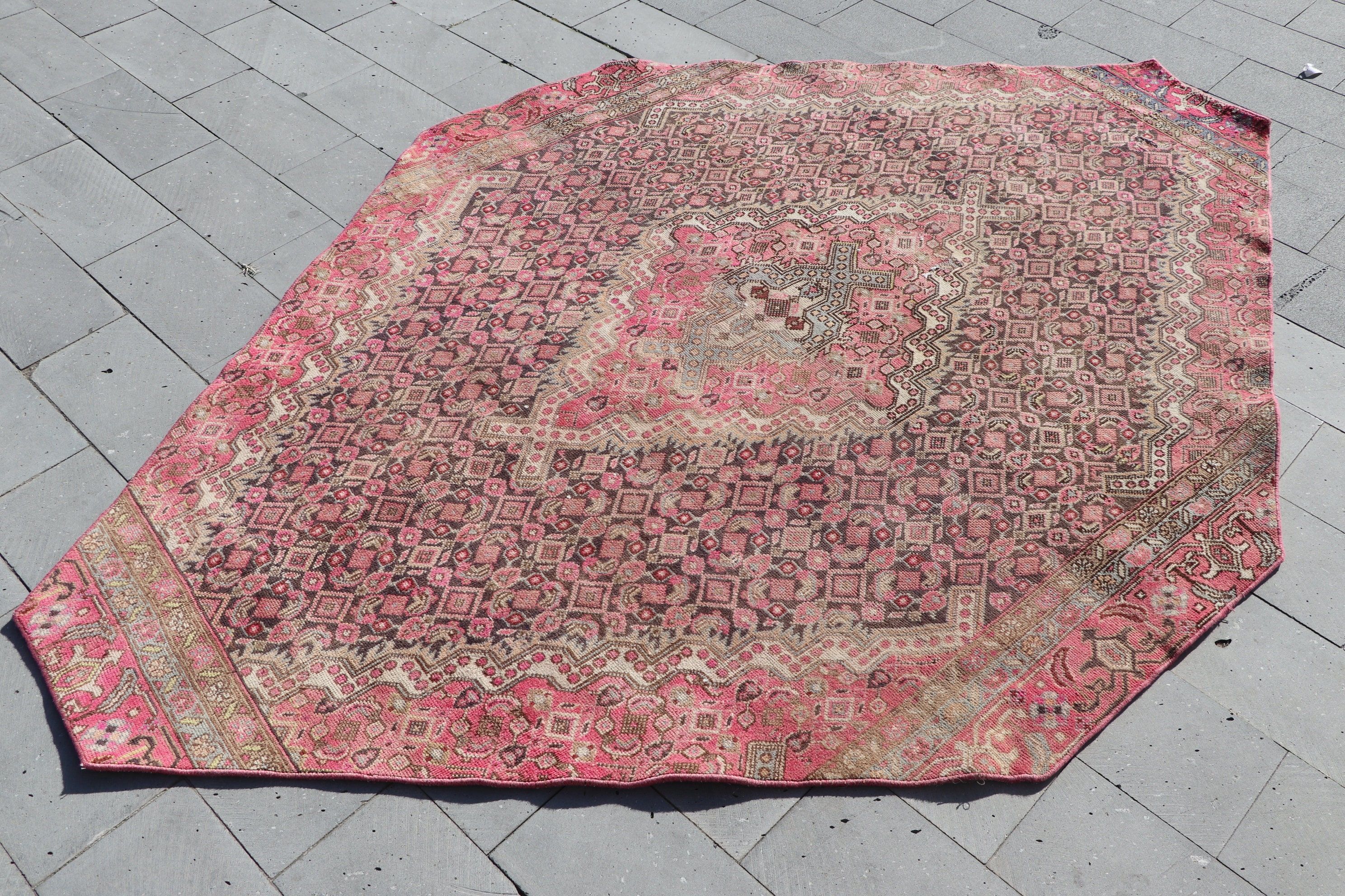 Antika Halı, Pembe Fas Halısı, Salon Halıları, Tasarımcı Halısı, Türk Halıları, 5.6x8.1 ft Büyük Halı, Fas Halısı, Oturma Odası Halısı, Vintage Halı