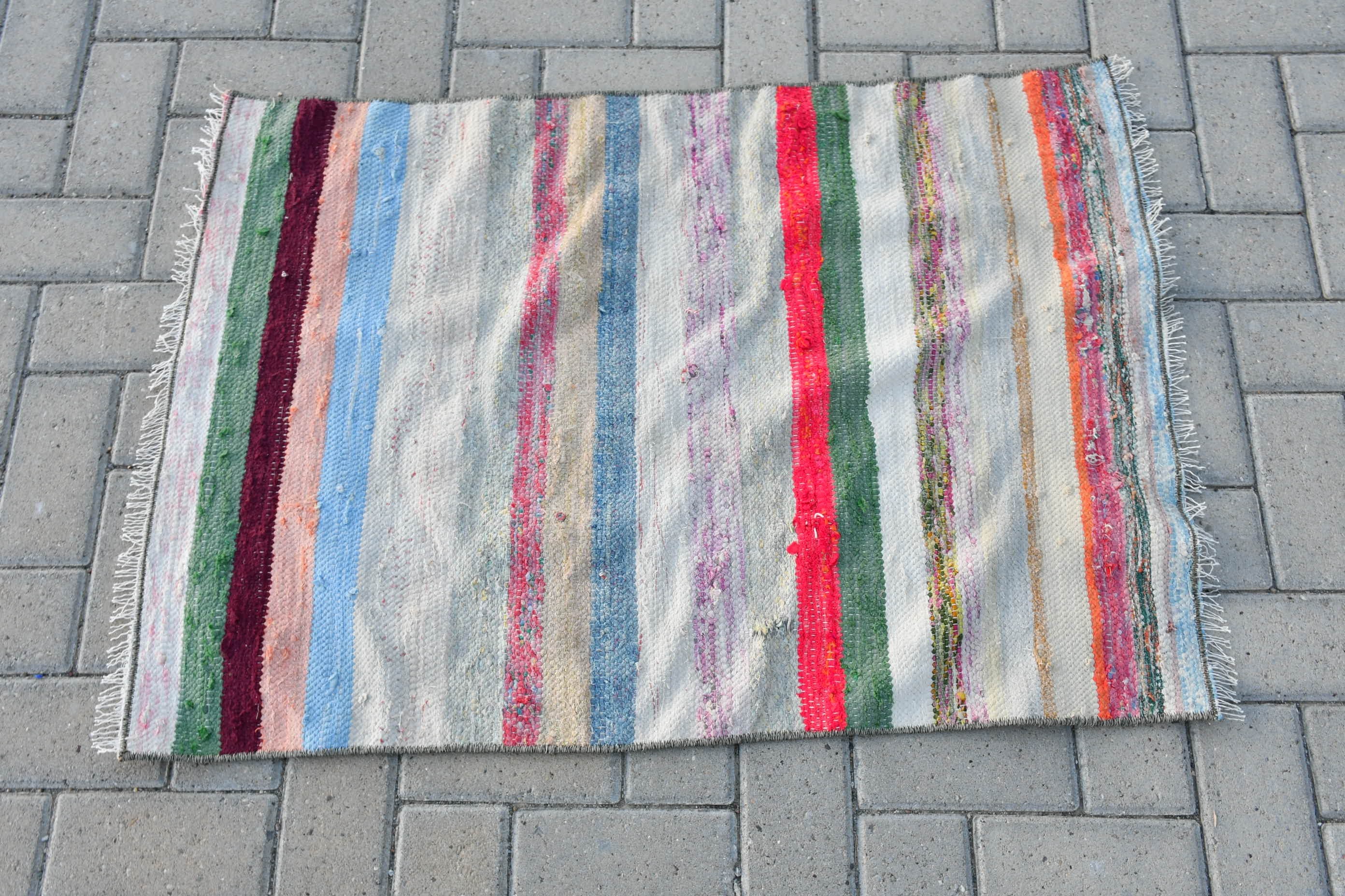 Home Decor Rug, Bathroom Rugs, Turkish Rugs, Vintage Rug, Kilim, Oriental Rug, White  2.3x3.2 ft Small Rug, Bedroom Rug