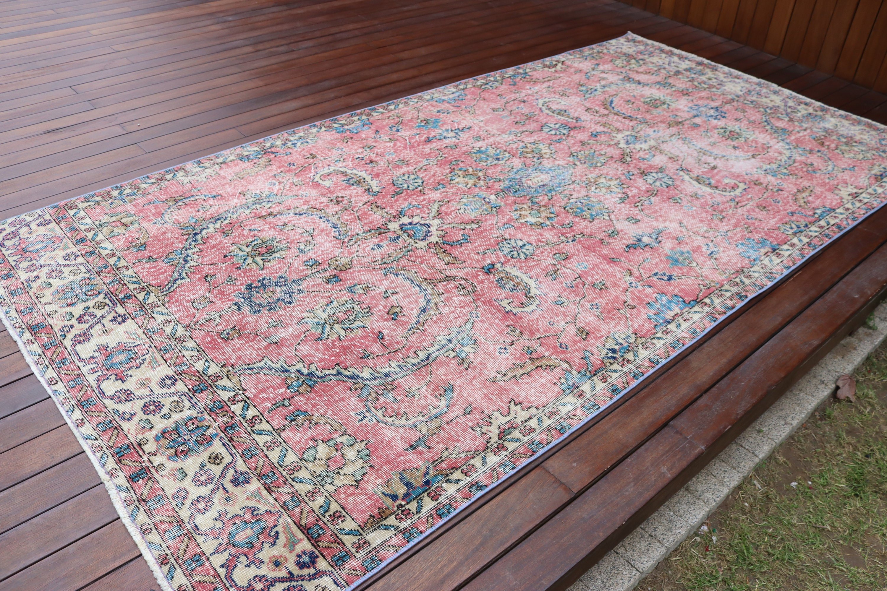 Vintage Halılar, 5x9.8 ft Büyük Halı, Türk Halısı, Salon Halıları, Pembe Anadolu Halıları, Yatak Odası Halısı, Salon Halısı, Mutfak Halısı