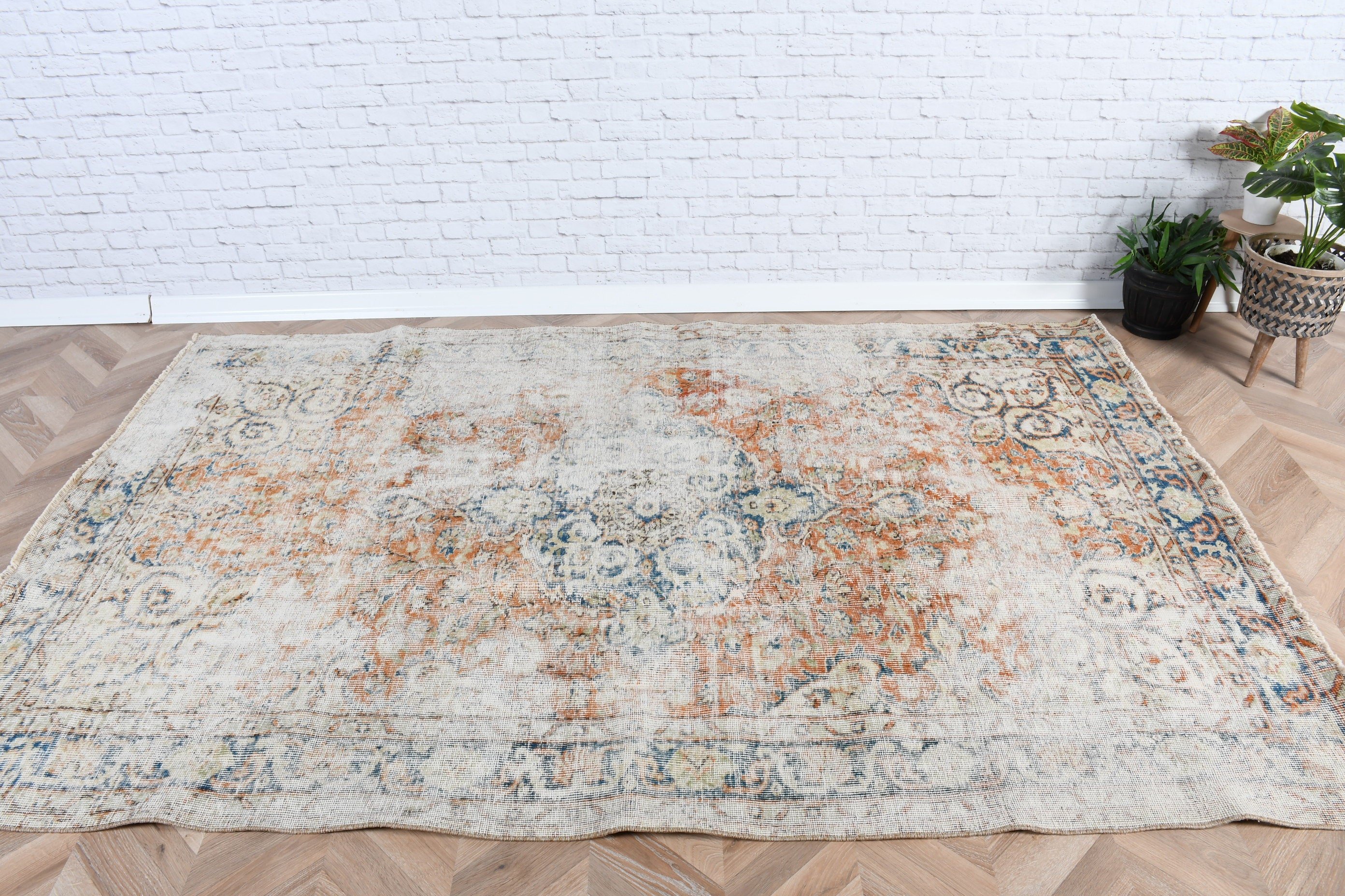 Bedroom Rugs, Turkish Rug, Antique Rugs, Wool Rug, Large Vintage Rug, Vintage Rugs, Orange Cool Rug, Office Rug, 5.3x8.1 ft Large Rugs