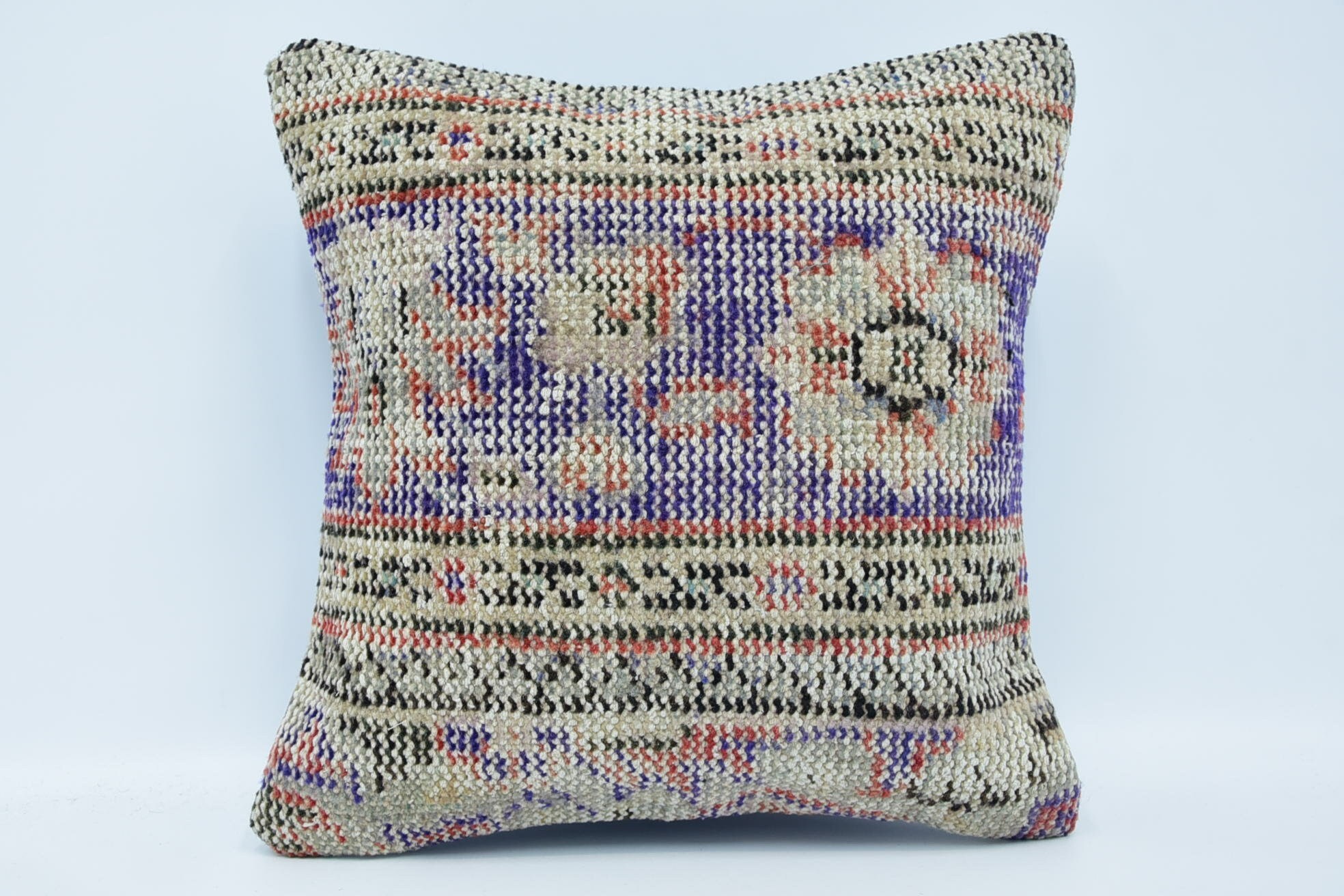 Oryantal Yastık, İç Tasarım Yastık, Türk Kilim Yastık, El Yapımı Kilim Yastık, 16"x16" Mavi Kırlent, Etnik Kırlent Kılıfı