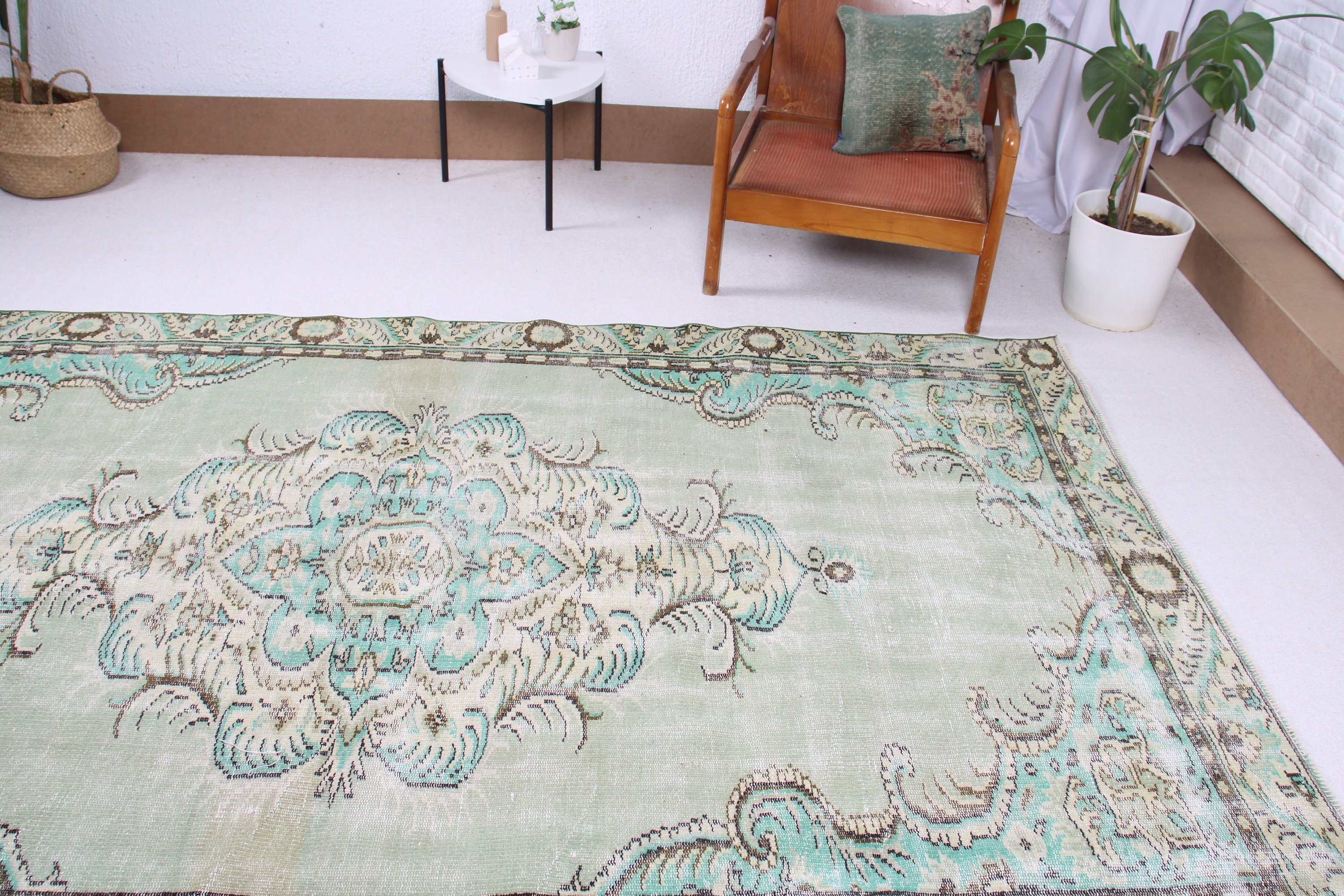 Turkish Rug, 5.6x9.4 ft Large Rugs, Large Boho Rugs, Bedroom Rugs, Vintage Rug, Green Moroccan Rug, Anatolian Rugs, Home Decor Rugs