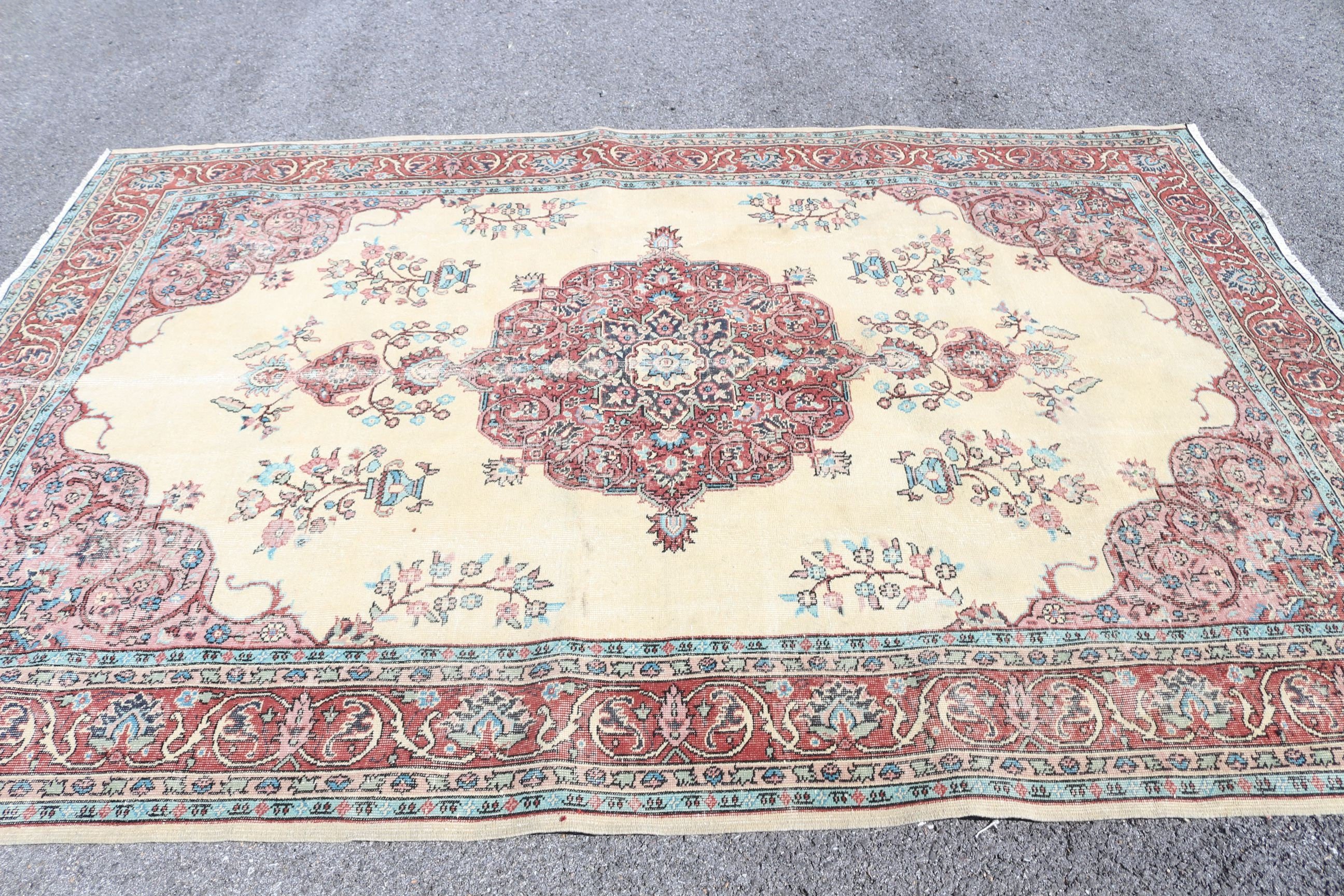 Bedroom Rugs, Turkish Rug, Red Bedroom Rug, Salon Rugs, 6.5x9.4 ft Large Rug, Rugs for Salon, Floor Rugs, Vintage Rug, Dining Room Rugs