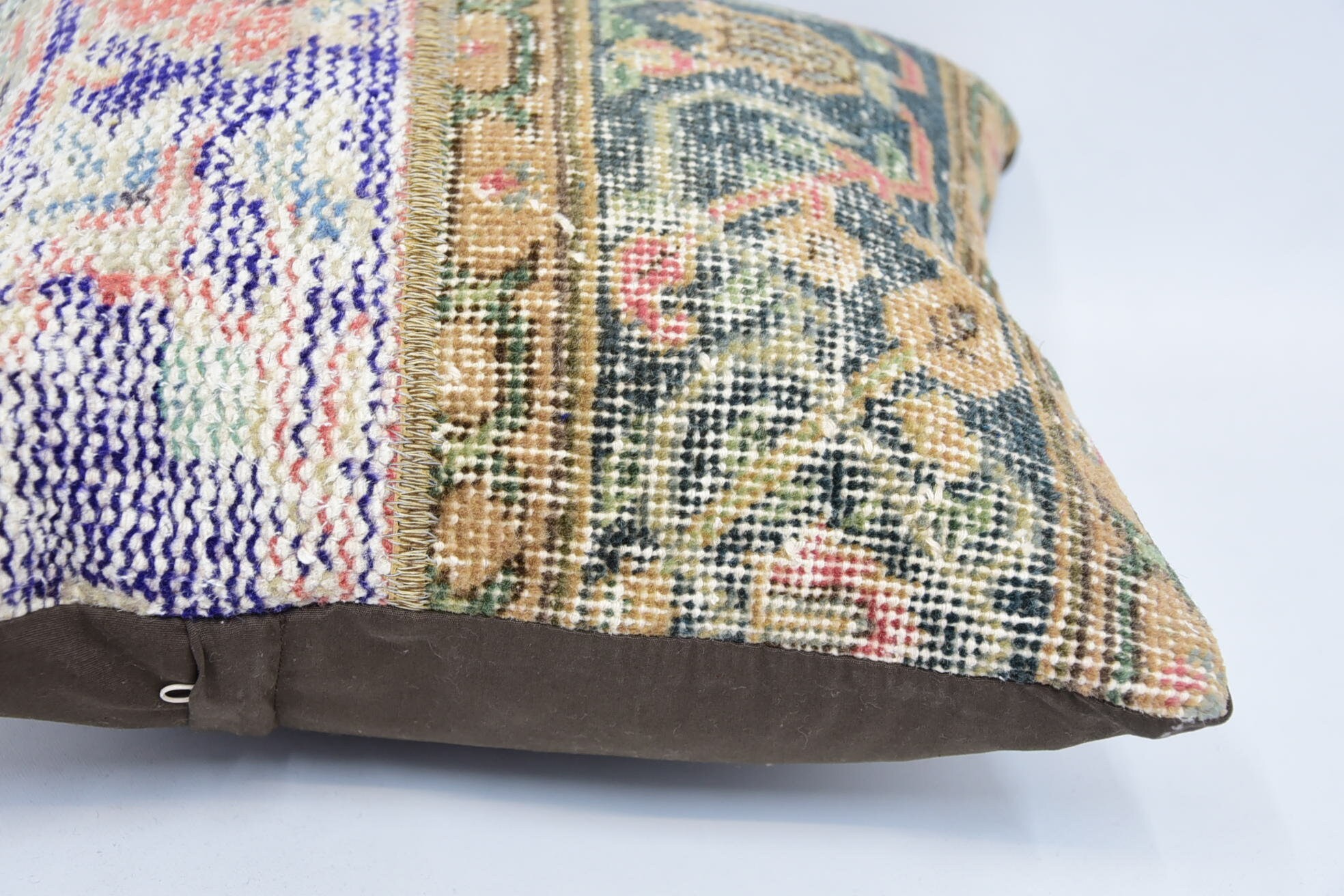 Turkish Bench Pillow, Pillow for Couch, Gift Pillow, Tribal Pillow Cover, 16"x16" Blue Pillow Sham, Vintage Kilim Pillow