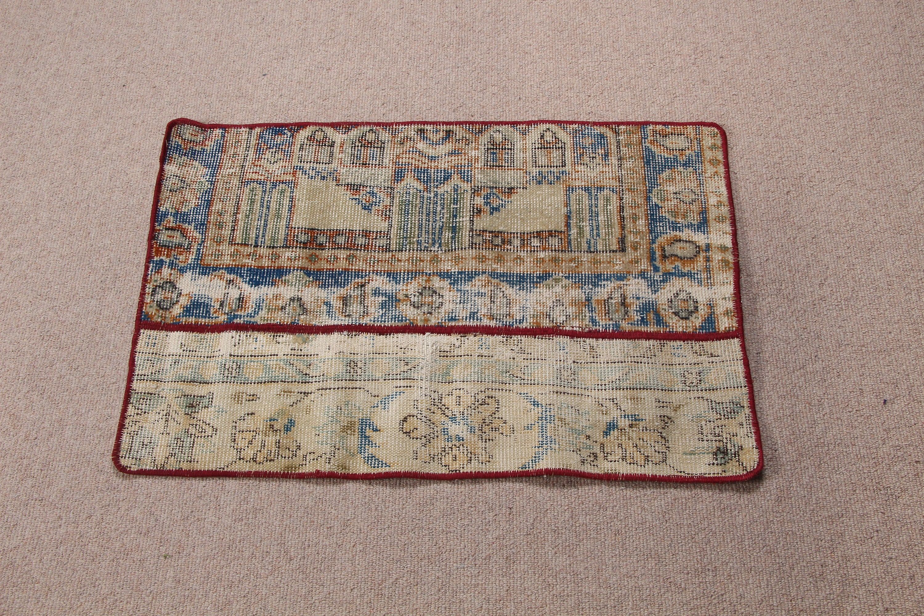 Banyo Halıları, Yatak Odası Halıları, Eklektik Halı, Bej Antika Halı, Vintage Halı, Türk Halısı, Anadolu Halıları, 1.7x2.5 ft Küçük Halı, Antika Halı