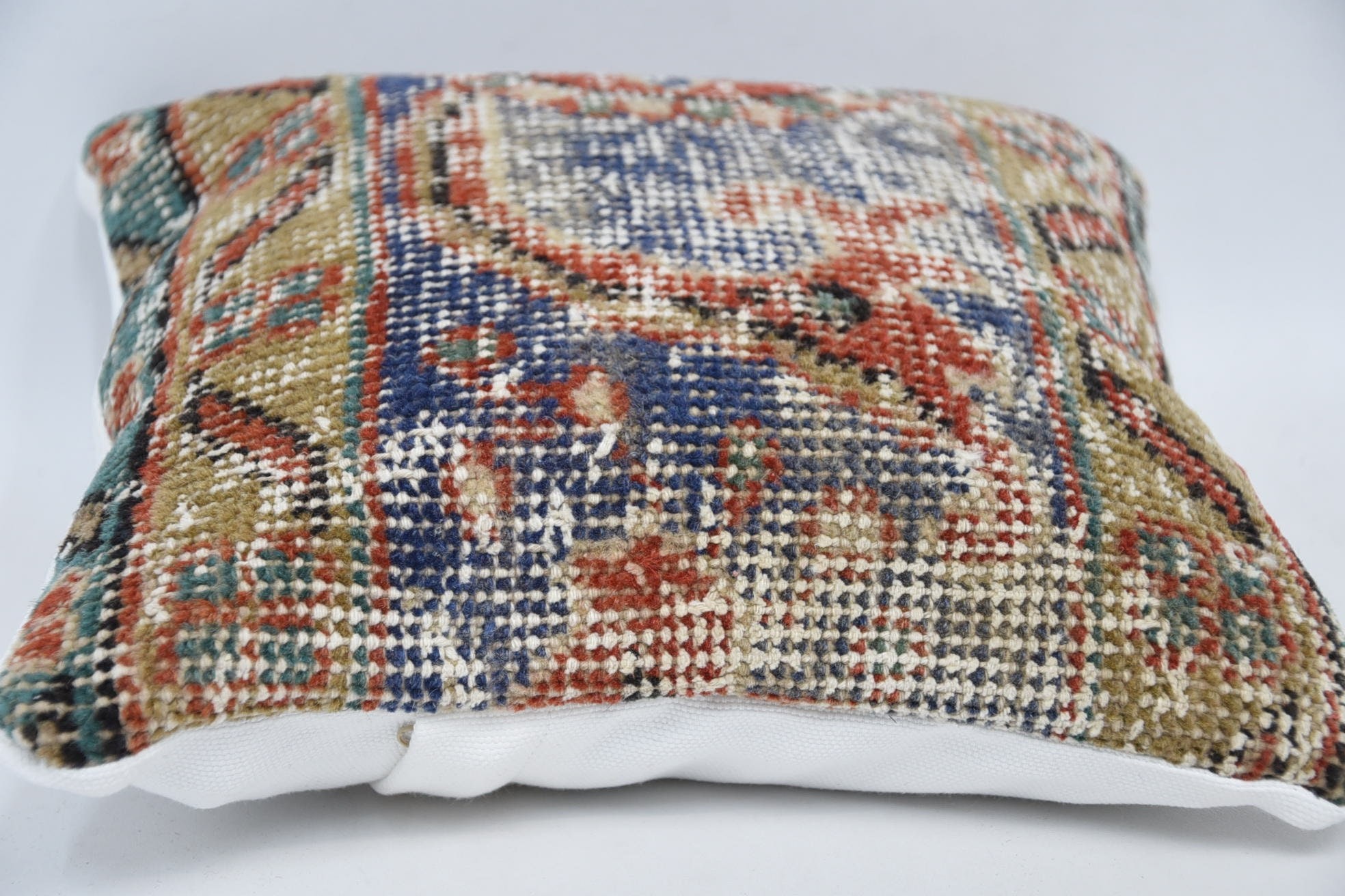 Vintage Pillow, Kilim Pillow, Turkish Pillow, Sofa Bolster Pillow Cover, 12"x12" Blue Cushion, Customized Pillow Sham, Lounge Throw Pillow