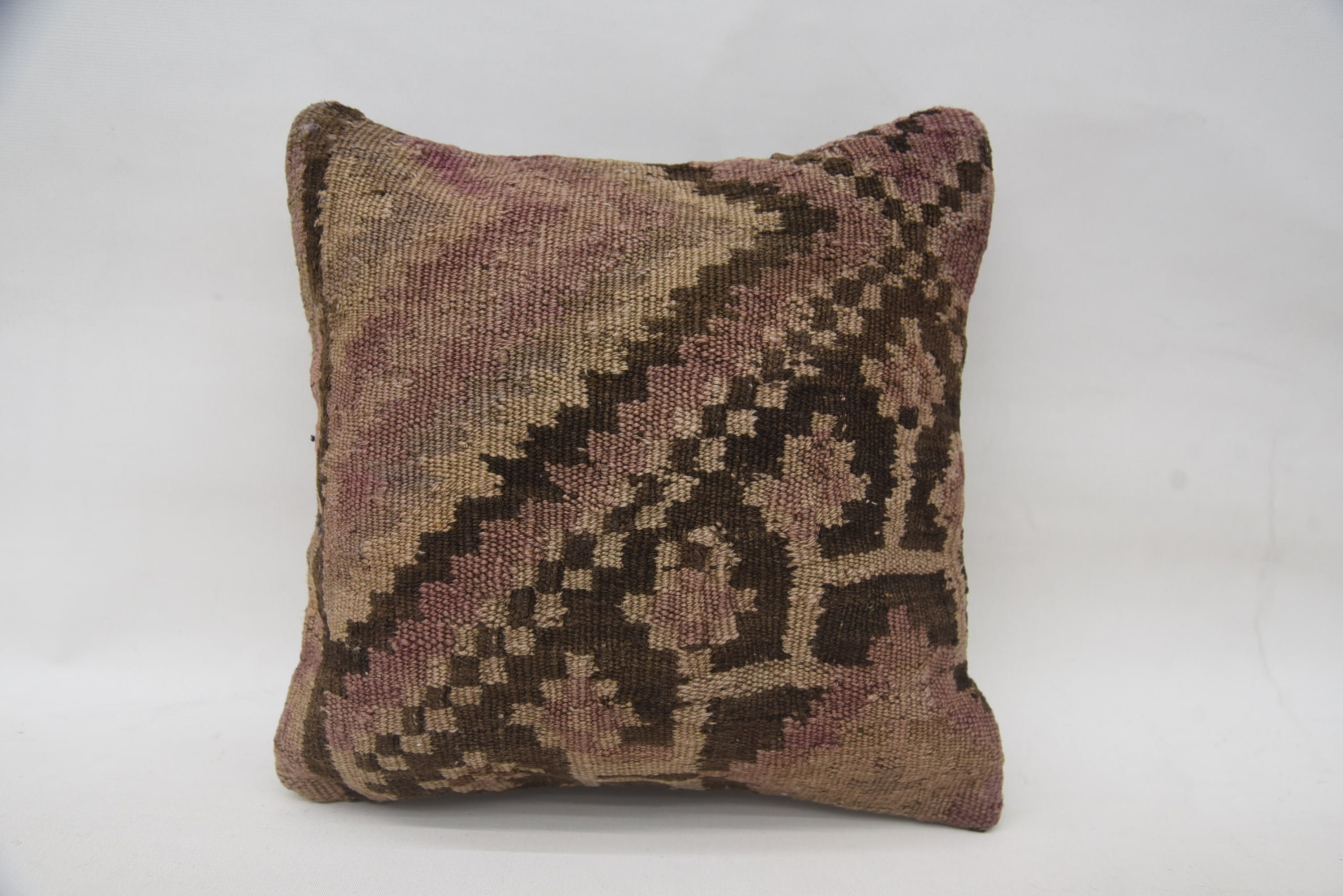 14"x14" Brown Pillow Cover, Vintage Kilim Pillow, Interior Designer Pillow, Turkish Corner Cushion Cover, Gift Pillow