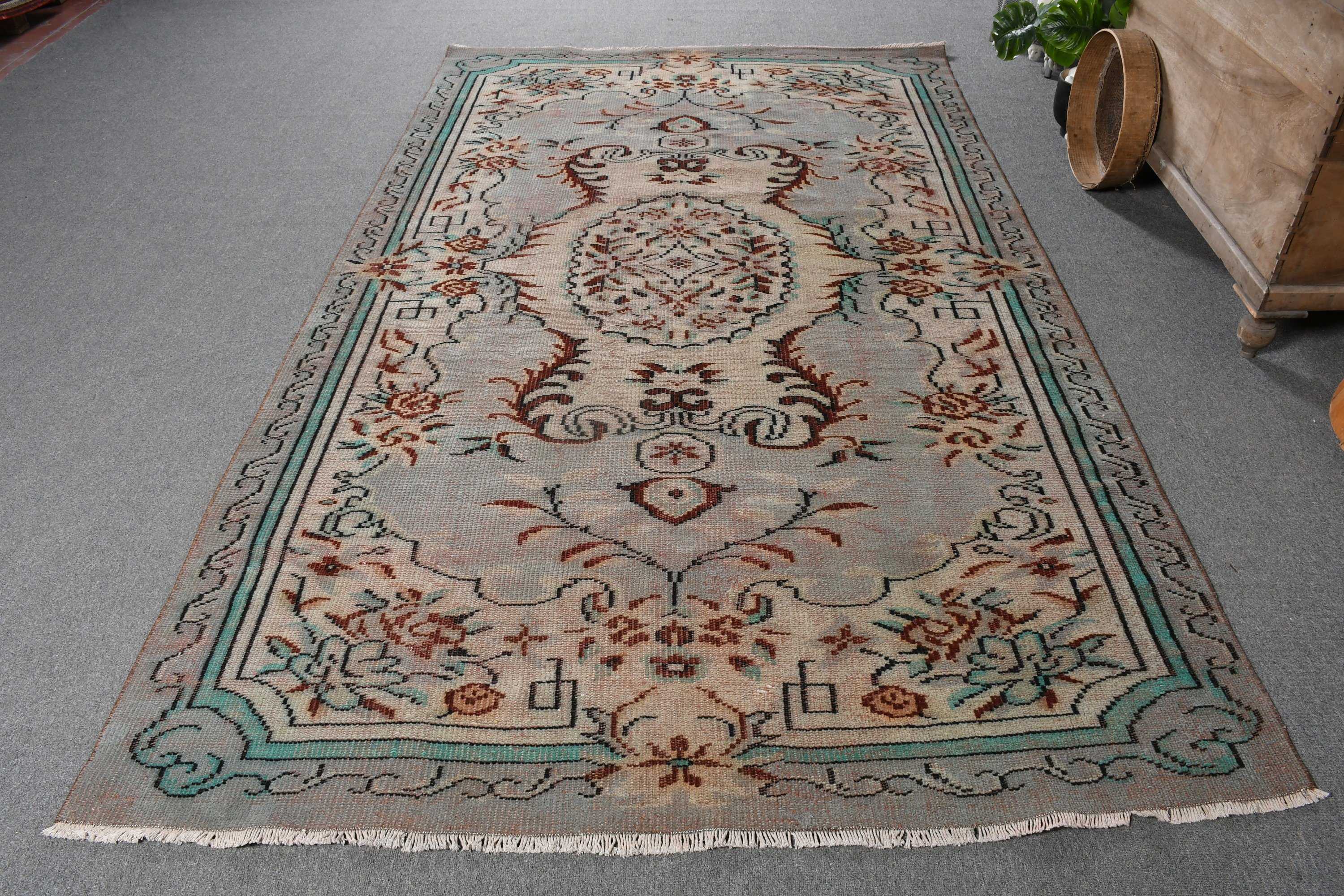 Sevimli Halı, Ev Dekorasyonu Halısı, 5.4x9.1 ft Büyük Halılar, Yün Halılar, Yemek Odası Halıları, Yatak Odası Halıları, Vintage Halı, Türk Halıları, Mavi Yatak Odası Halısı