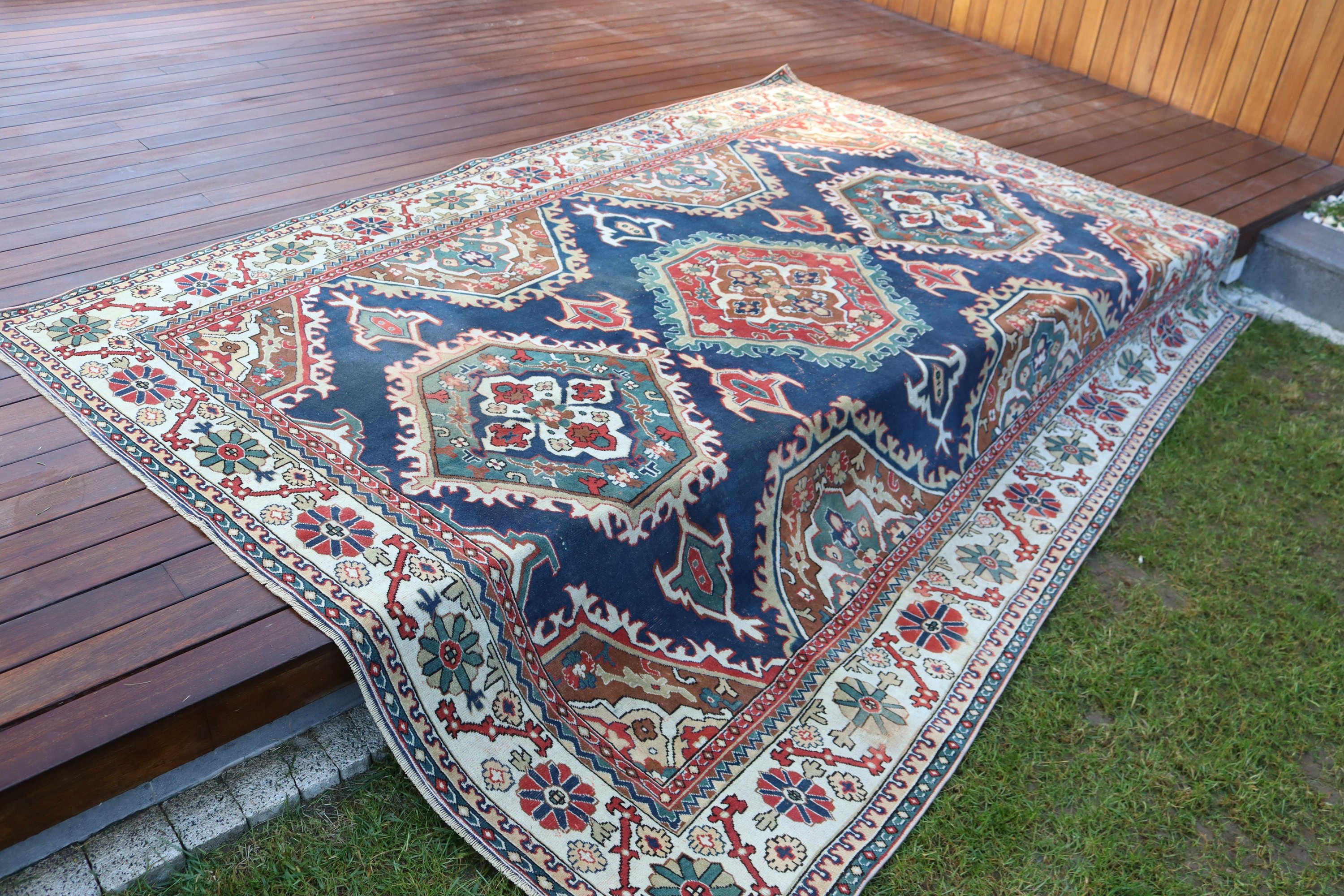 Havalı Halılar, Boho Halılar, Vintage Halı, Yemek Odası Halısı, Türk Halıları, Oturma Odası Halısı, 6,5x9 ft Büyük Halı, Mavi Anadolu Halıları, Anadolu Halıları