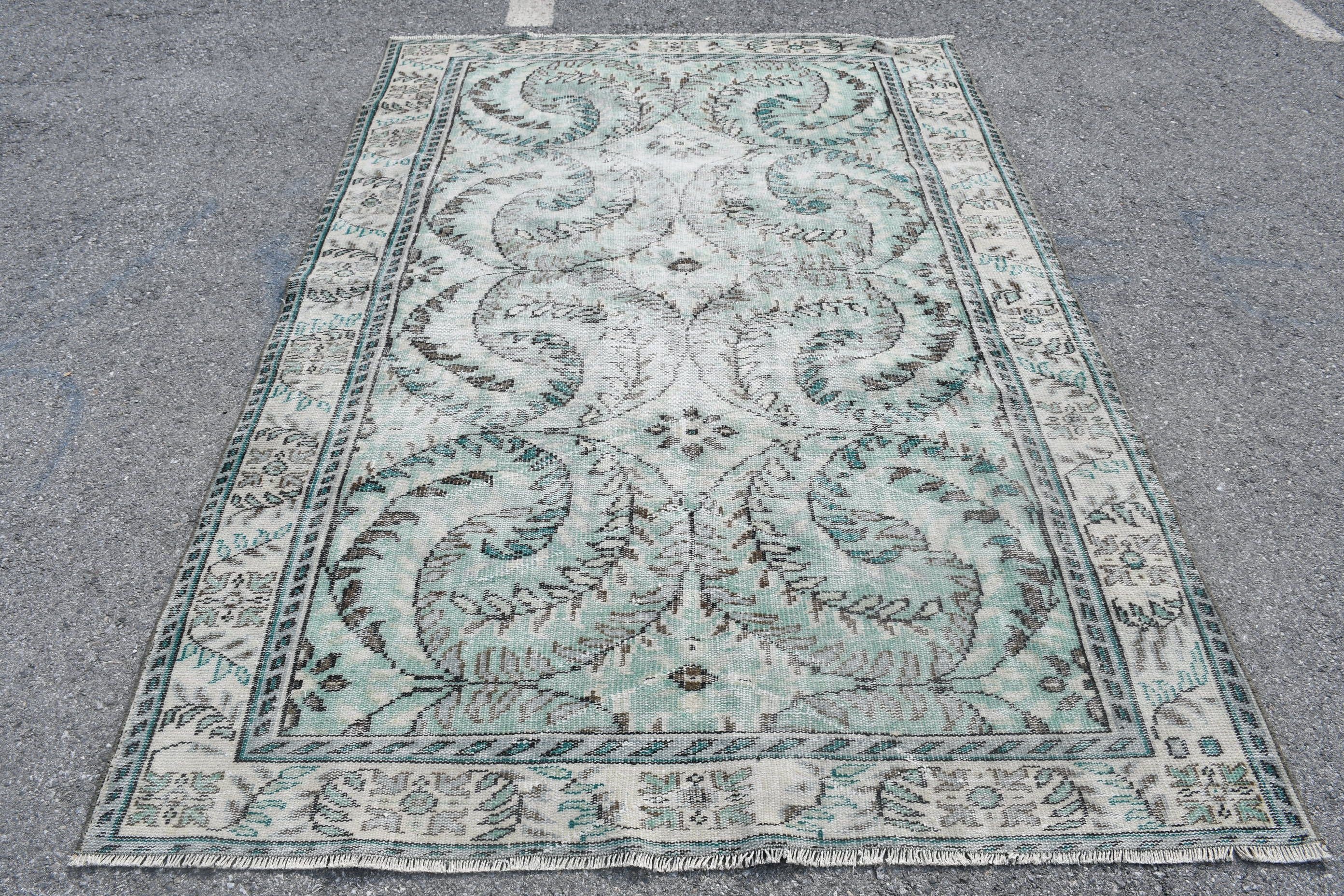 Dorm Rug, Green Home Decor Rug, Antique Rugs, Oushak Rug, Salon Rug, 5.3x8.3 ft Large Rug, Vintage Rug, Turkish Rugs, Living Room Rug