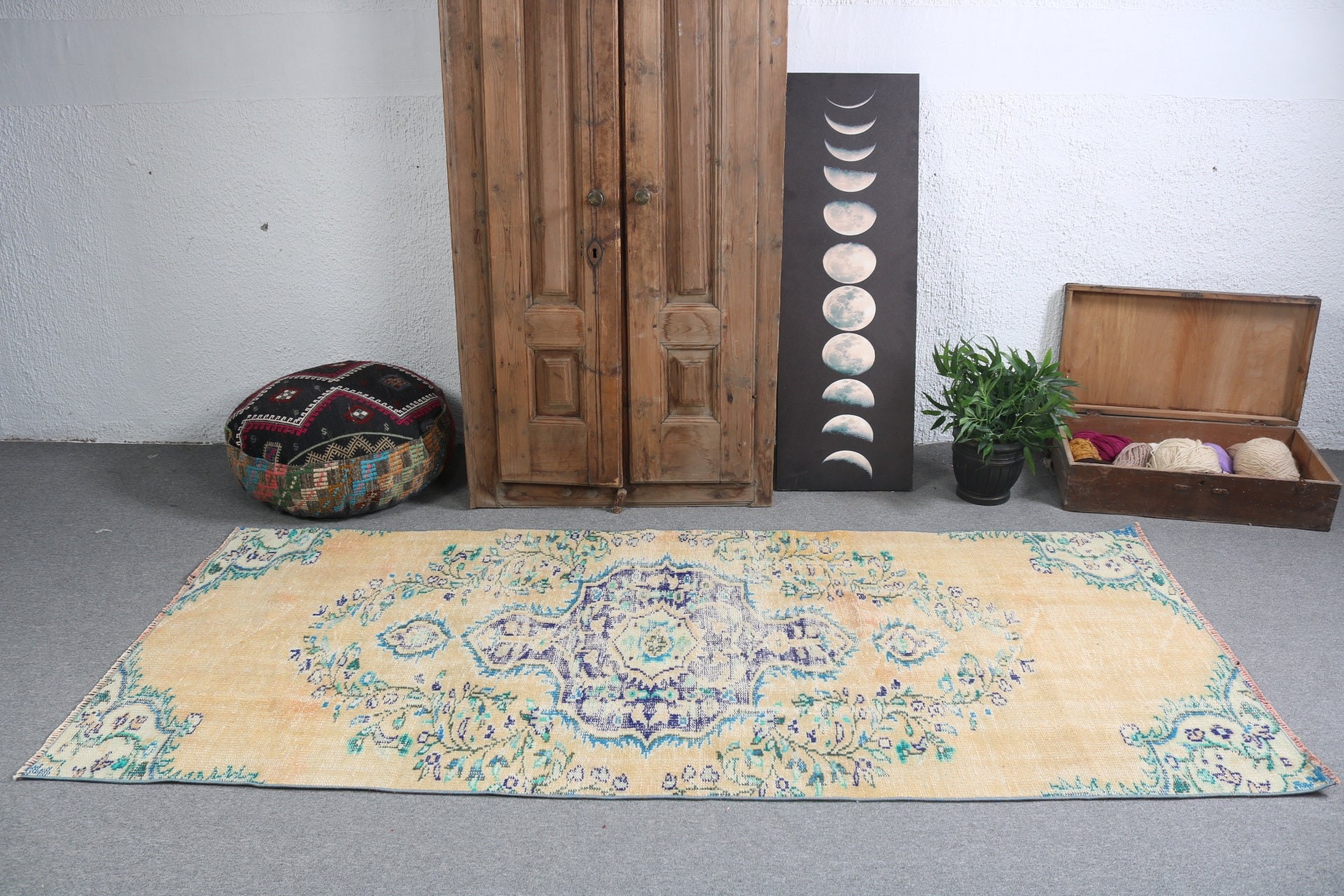 Nursery Rugs, Kitchen Rugs, Yellow Handwoven Rugs, Home Decor Rug, Turkish Rugs, 3.5x8.2 ft Area Rugs, Boho Area Rugs, Vintage Rugs