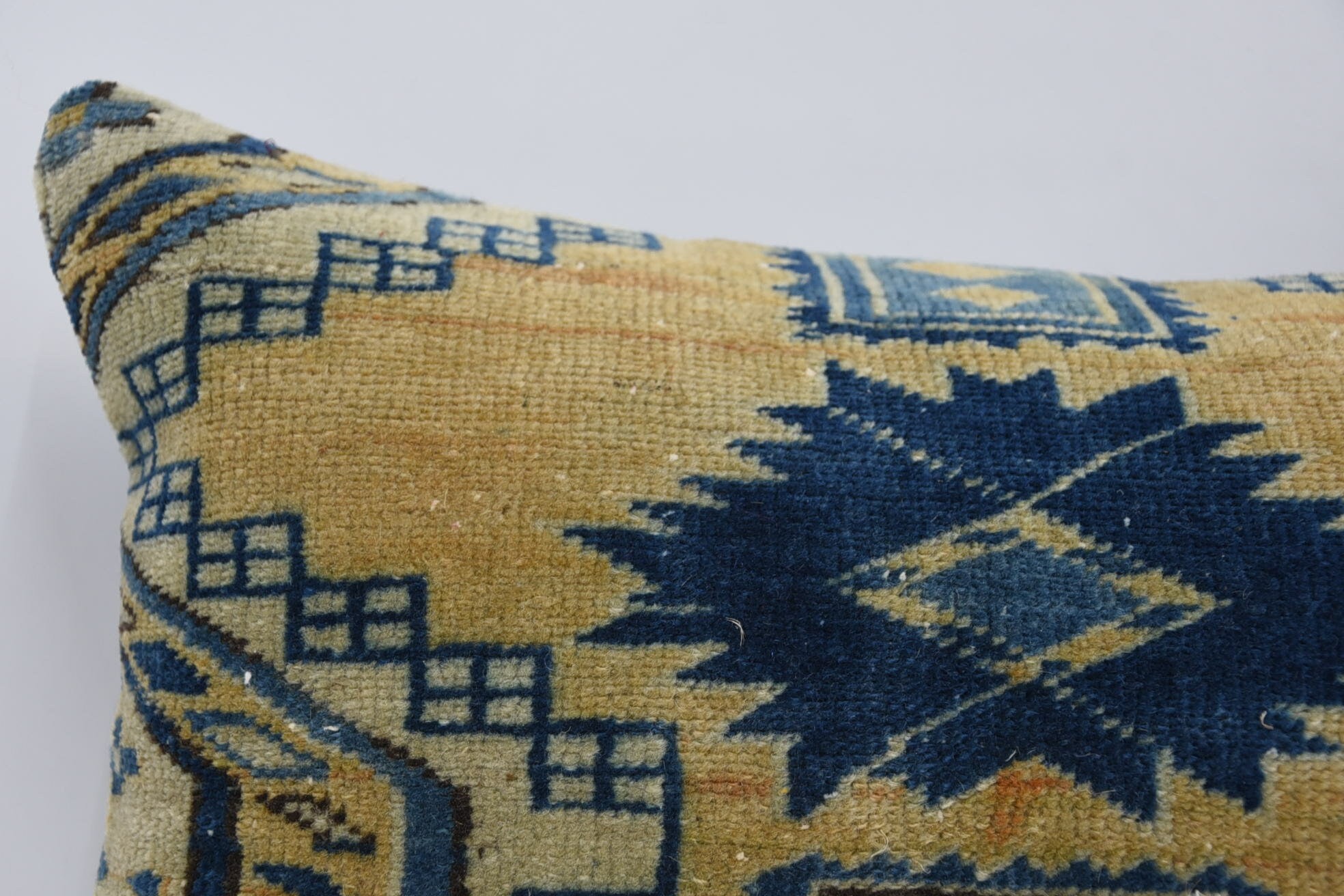 Boho Pillow, Antique Pillows, Kilim Cushion Sham, Decorative Throw Pillow Cover, 16"x24" Blue Cushion, Meditation Cushion Cover