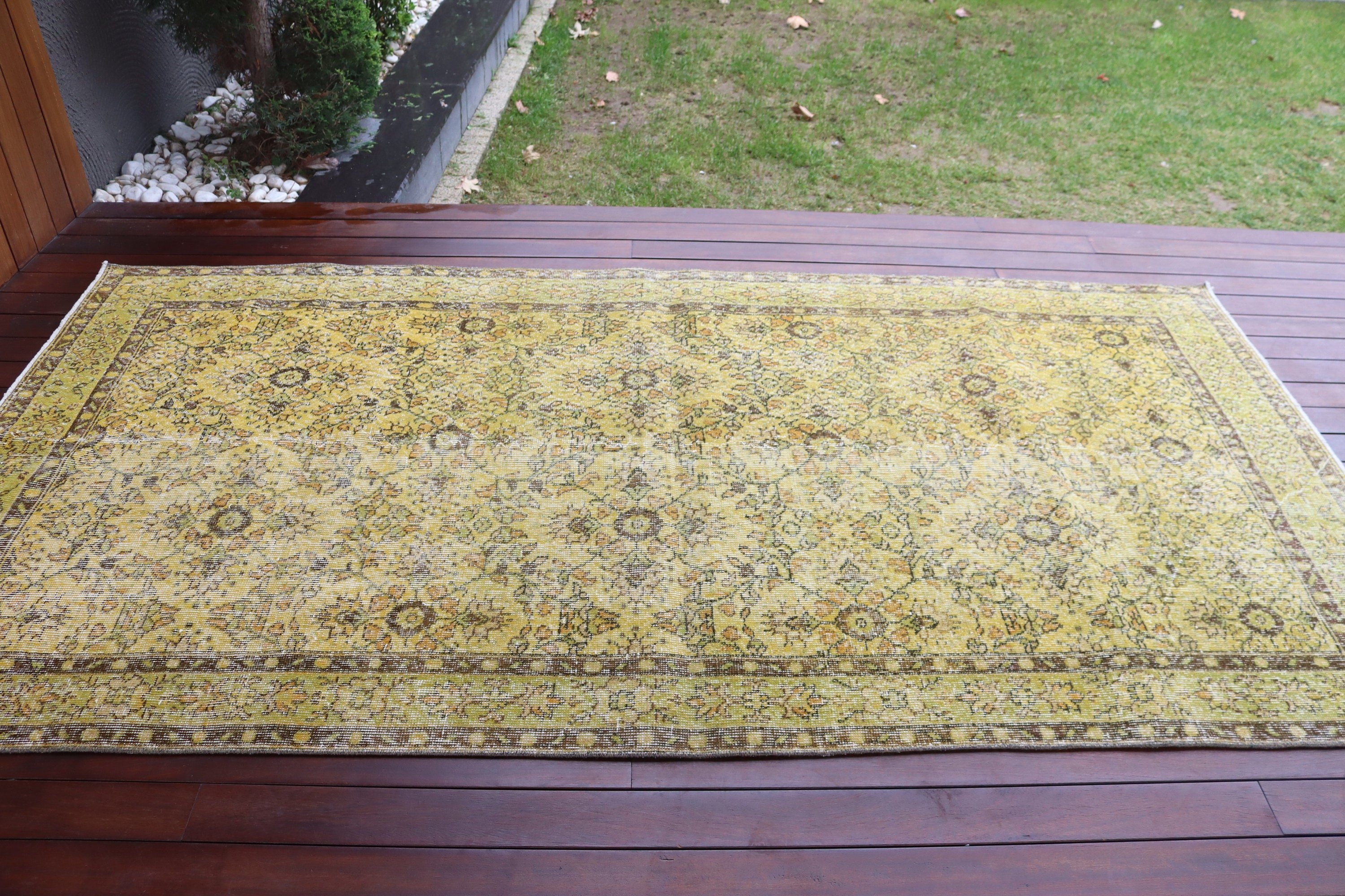 Oryantal Halı, Yer Halısı, Sarı Modern Halı, 4,5x8,8 ft Alan Halıları, Türkiye Halıları, Vintage Halılar, Vintage Alan Halıları, Yatak Odası Halıları, Türk Halıları