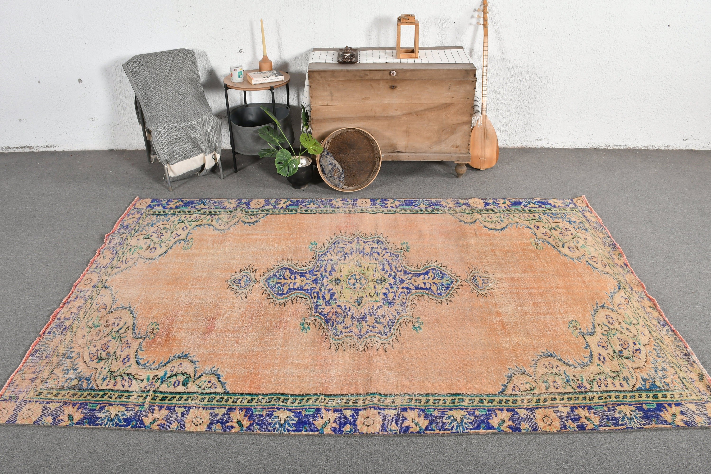 Turkish Rug, 5.8x9.2 ft Large Rugs, Anatolian Rug, Vintage Rugs, Salon Rug, Floor Rugs, Blue Bedroom Rug, Organic Rug, Dining Room Rugs