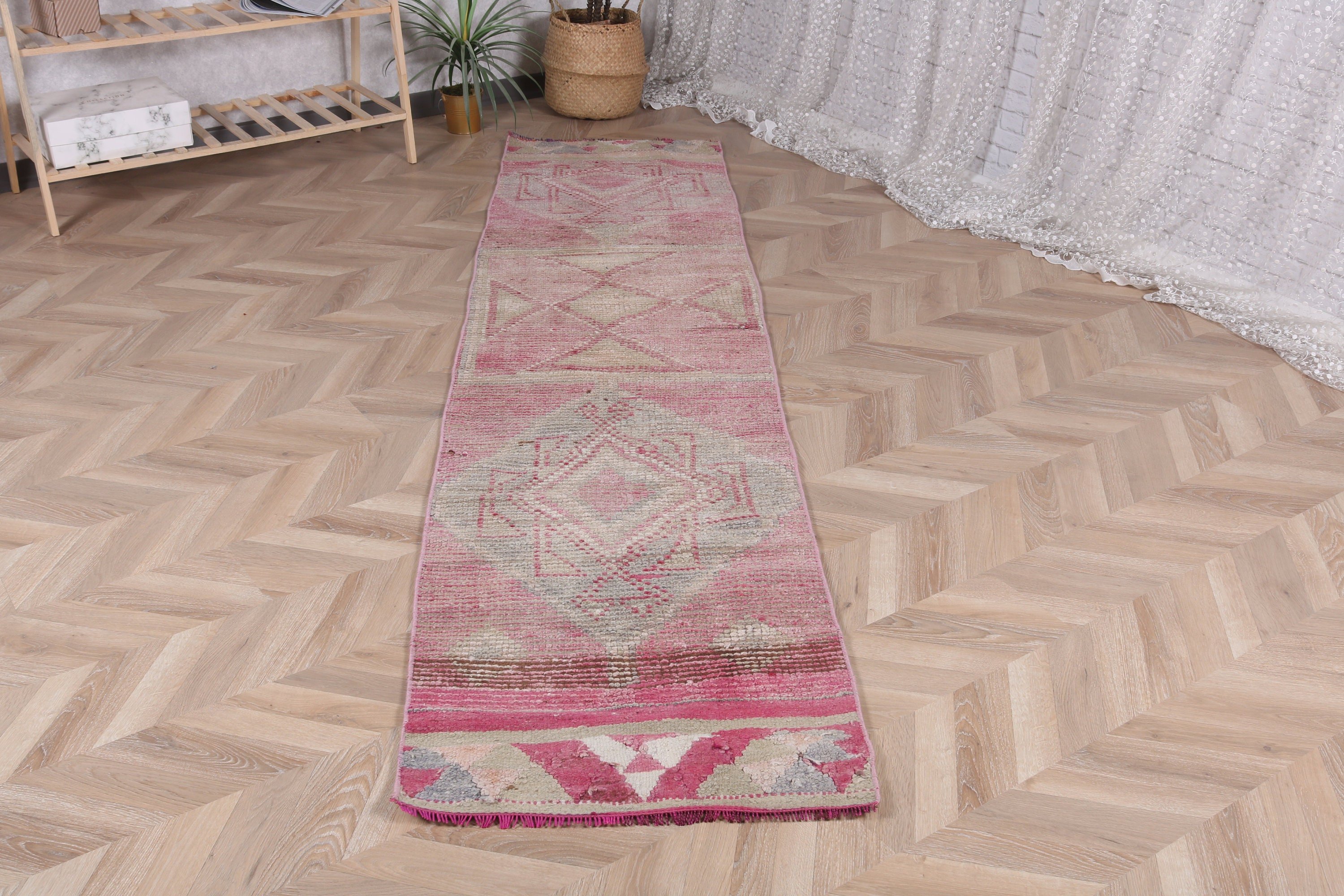 Pembe Oushak Halılar, Oryantal Halılar, Türk Halısı, Yatak Odası Halıları, 2.1x9.2 ft Runner Halısı, Koridor Halısı, Vintage Runner Halıları, Vintage Halılar