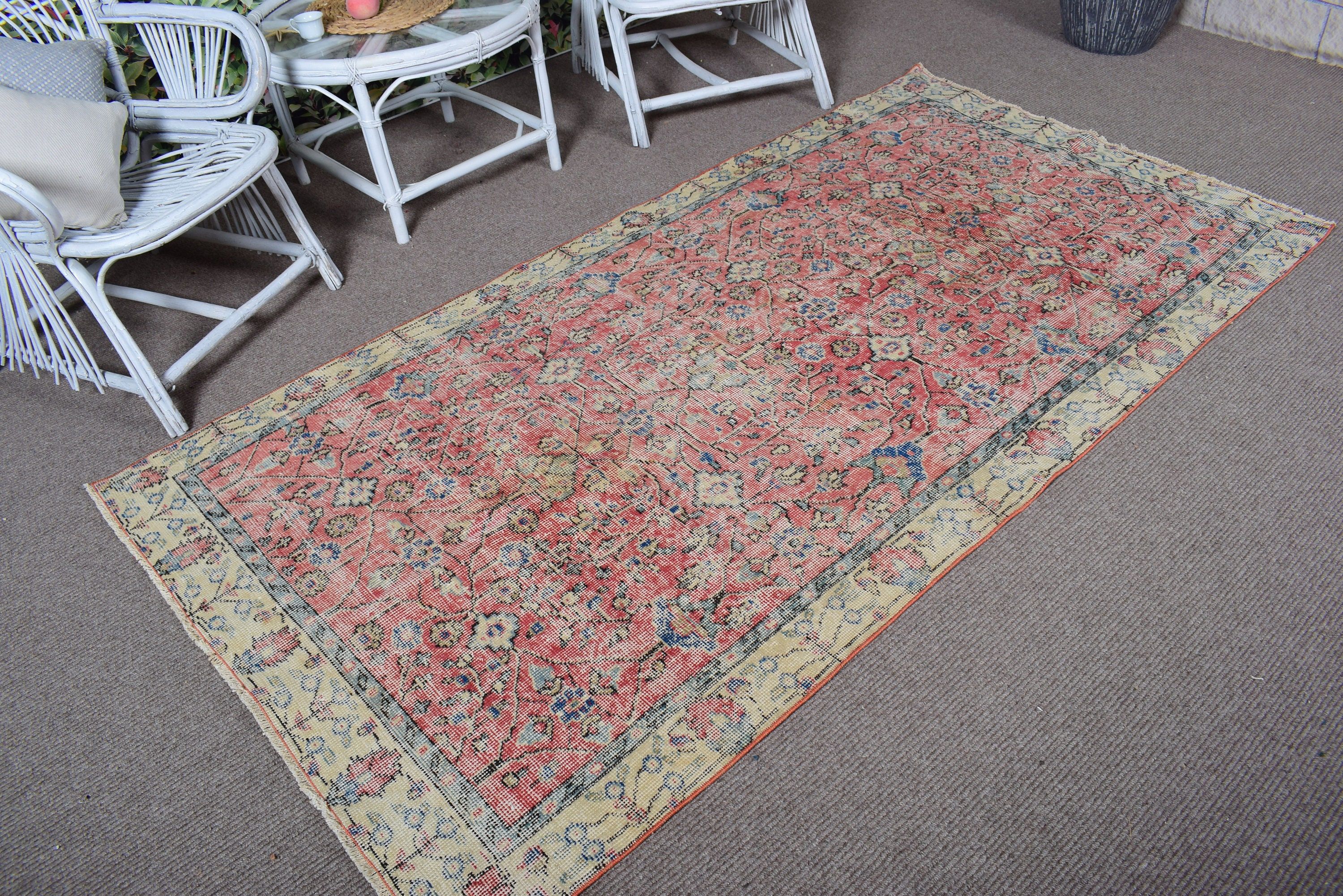 Mutfak Halıları, Vintage Halılar, 4x7,8 ft Alan Halıları, Soğuk Halı, Türk Halısı, Boho Alan Halısı, Yer Halısı, Yün Halısı, Tribal Halısı, Kırmızı Mutfak Halısı