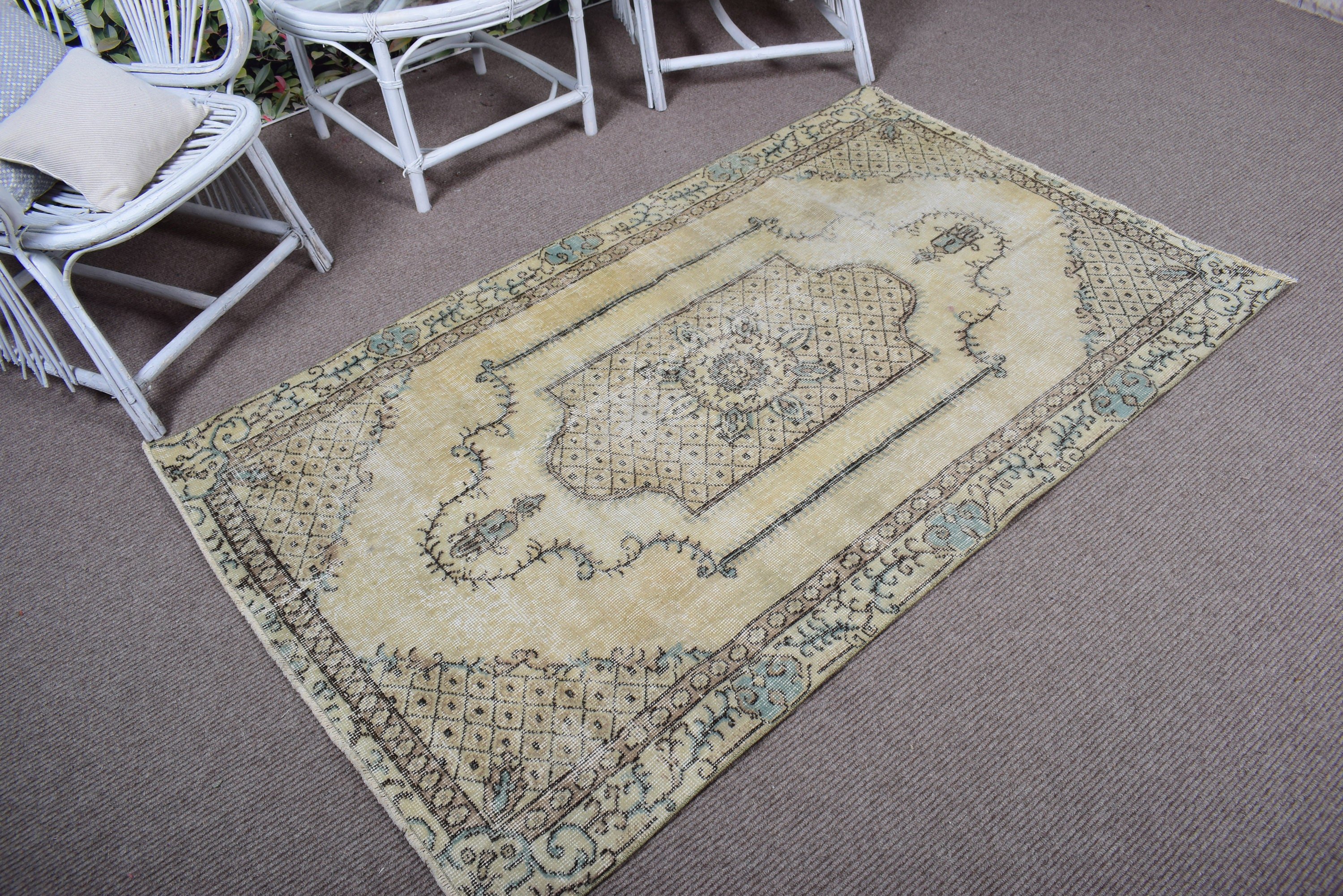 Vintage Rug, Green Cool Rugs, Turkish Rugs, Neutral Rugs, Bedroom Rugs, 3.6x6.1 ft Accent Rugs, Decorative Rugs, Turkey Rug