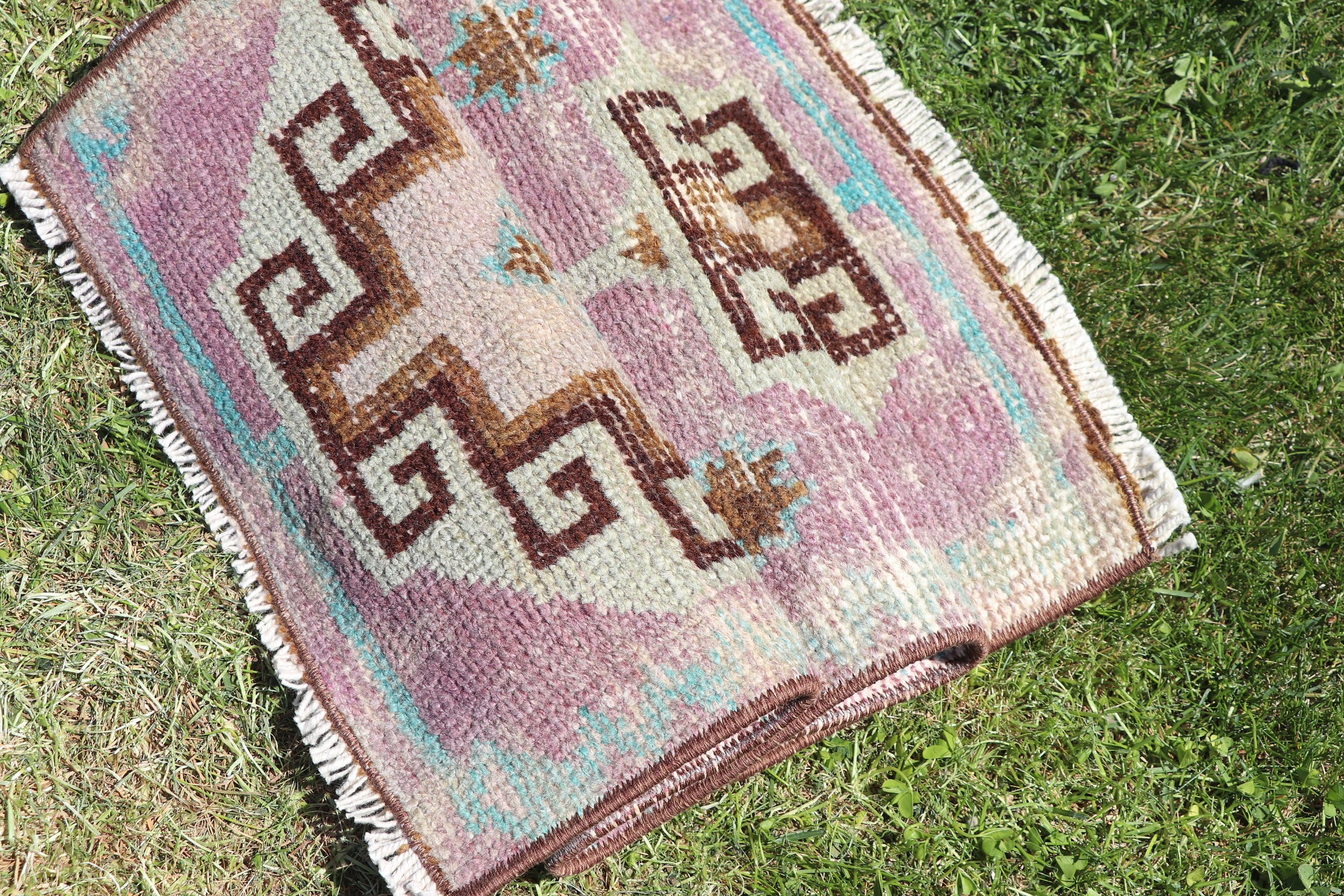 Wool Rug, 1.2x2.8 ft Small Rugs, Purple Moroccan Rugs, Neutral Rug, Wall Hanging Rug, Bathroom Rug, Turkish Rug, Vintage Rugs, Handmade Rug