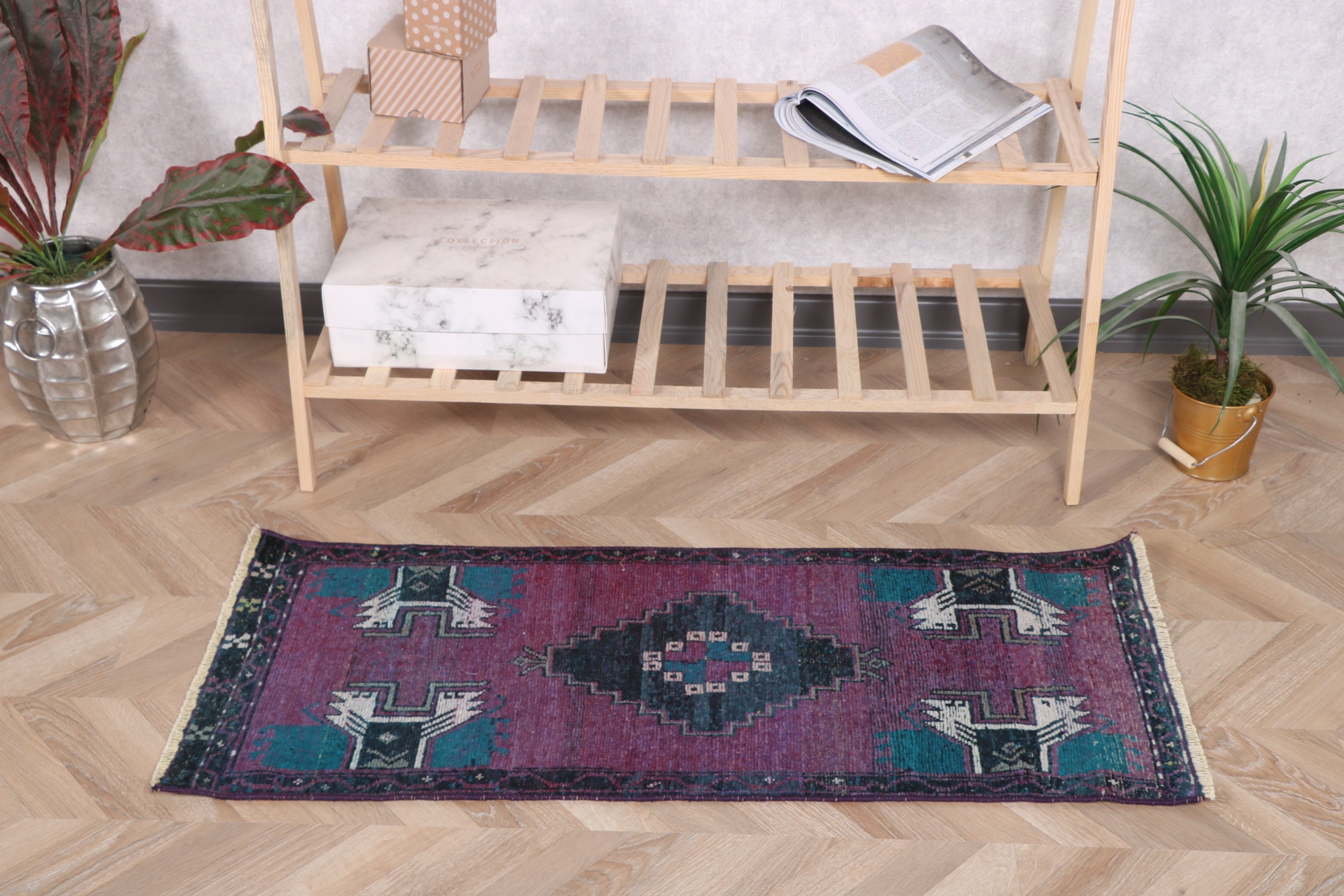 Small Boho Rug, Handwoven Rug, Car Mat Rugs, 1.5x3.6 ft Small Rugs, Turkish Rugs, Purple Statement Rug, Moroccan Rugs, Vintage Rug