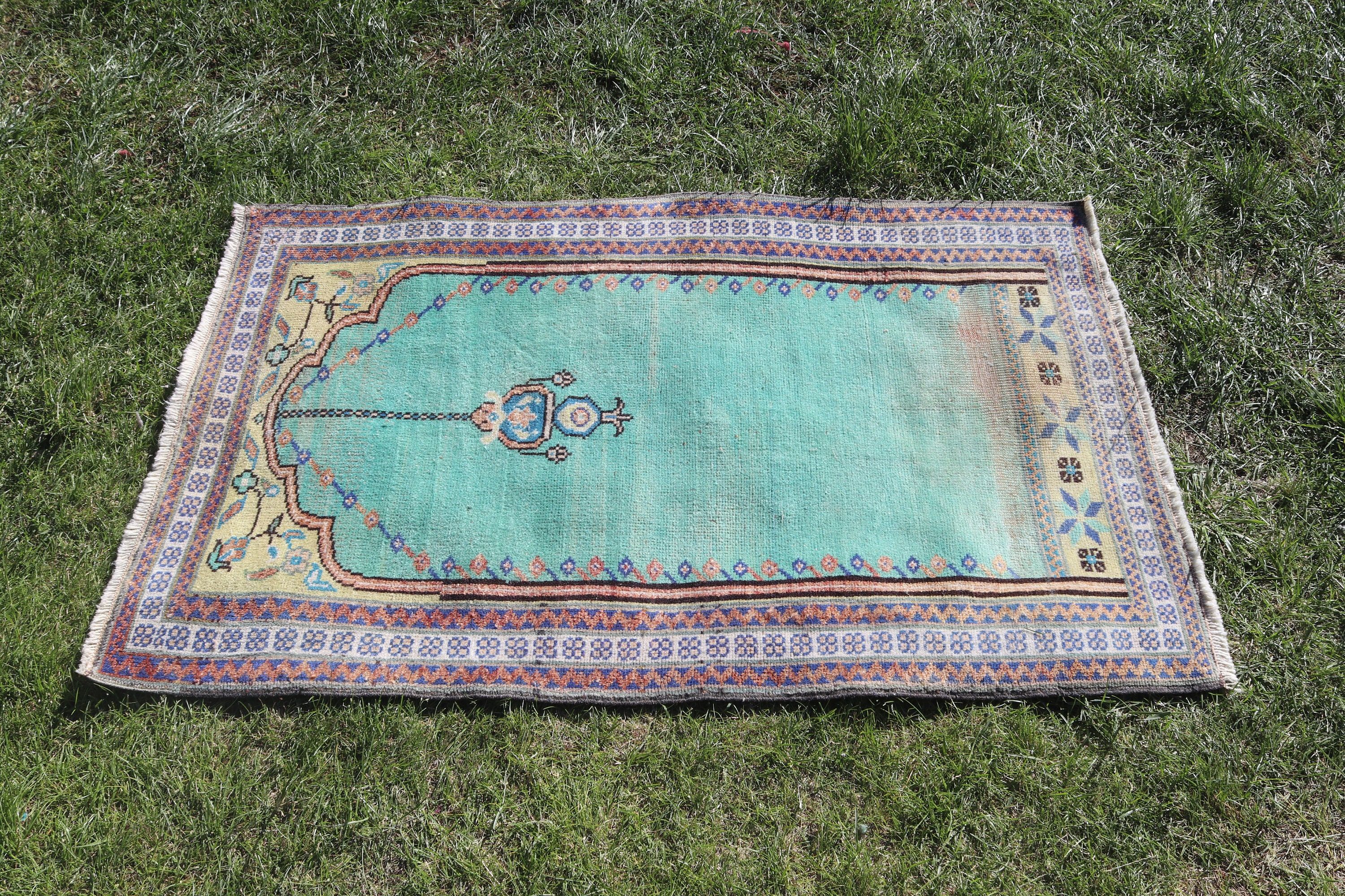 Rugs for Bath, Kitchen Rug, Home Decor Rugs, Turkish Rug, Small Boho Rug, 2.4x3.7 ft Small Rug, Green Cool Rug, Vintage Rug