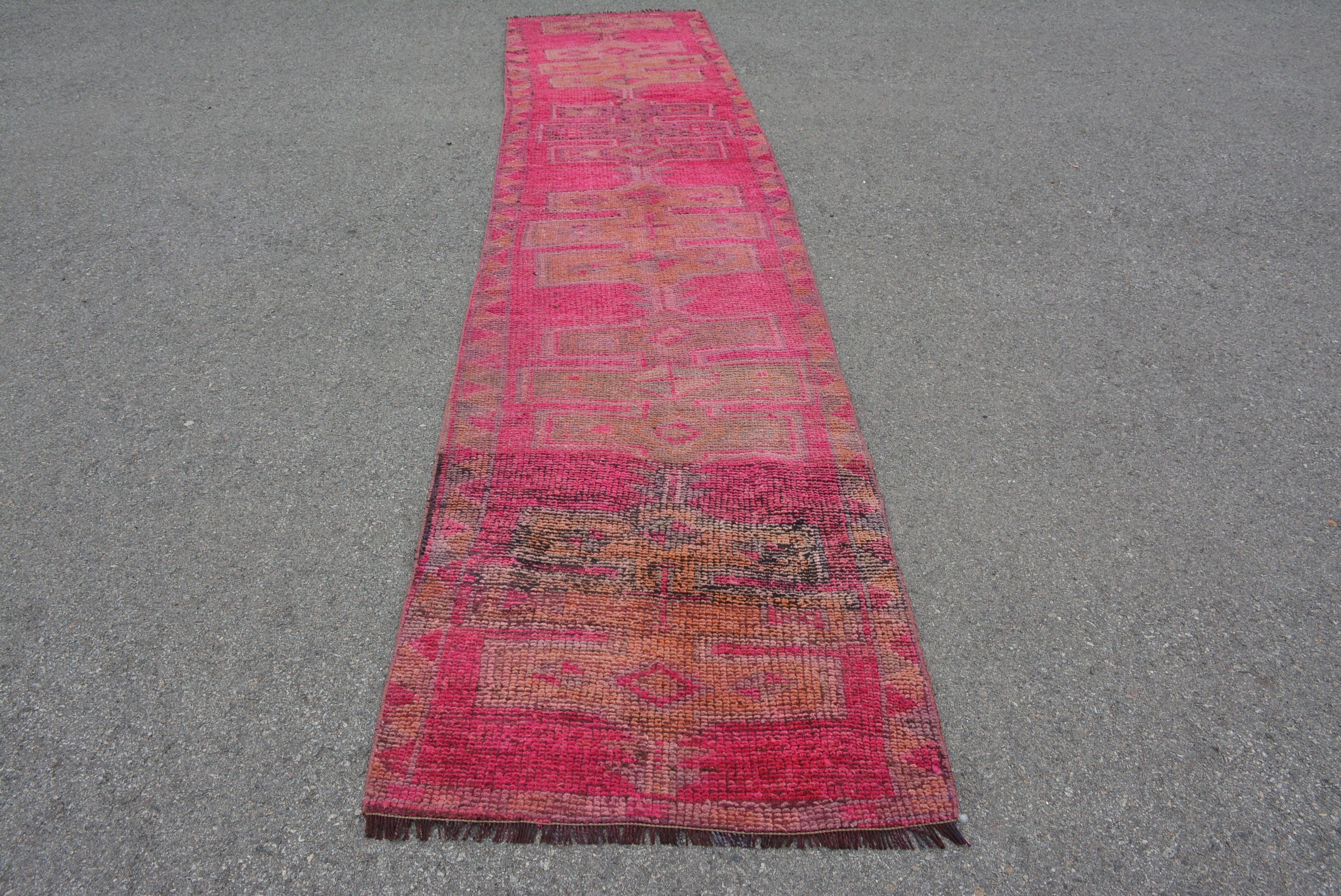 Renkli Halı, 2.8x12.2 ft Yolluk Halı, Koşucu Halıları, Türk Halısı, Vintage Halı, Yün Yolluk Halıları, Koridor Halıları, Doğal Halı, Havalı Halı