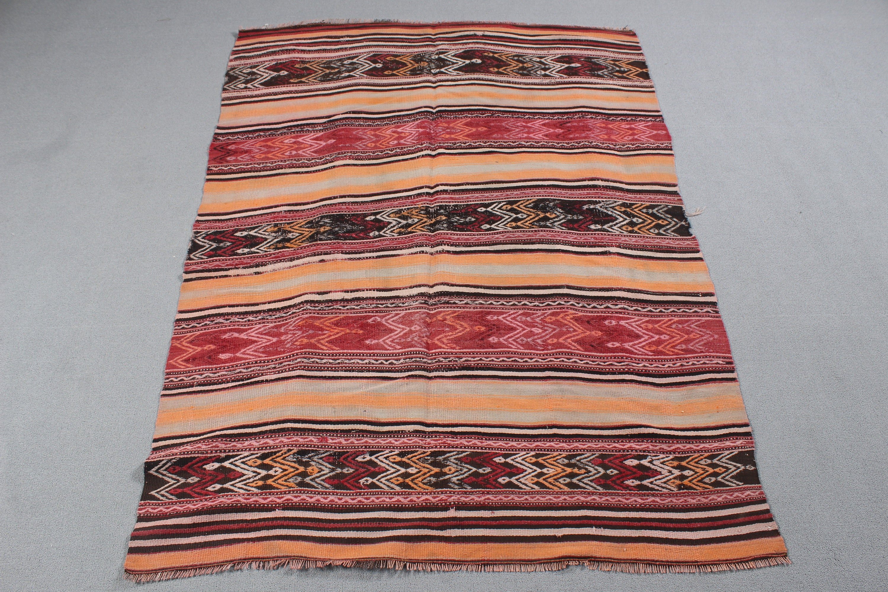 Mutfak Halısı, Kırmızı Yer Halıları, Vintage Halı, Kilim, Yün Halılar, Boho Alanı Halıları, 4.1x5.9 ft Alan Halısı, Türk Halısı, Oturma Odası Halıları