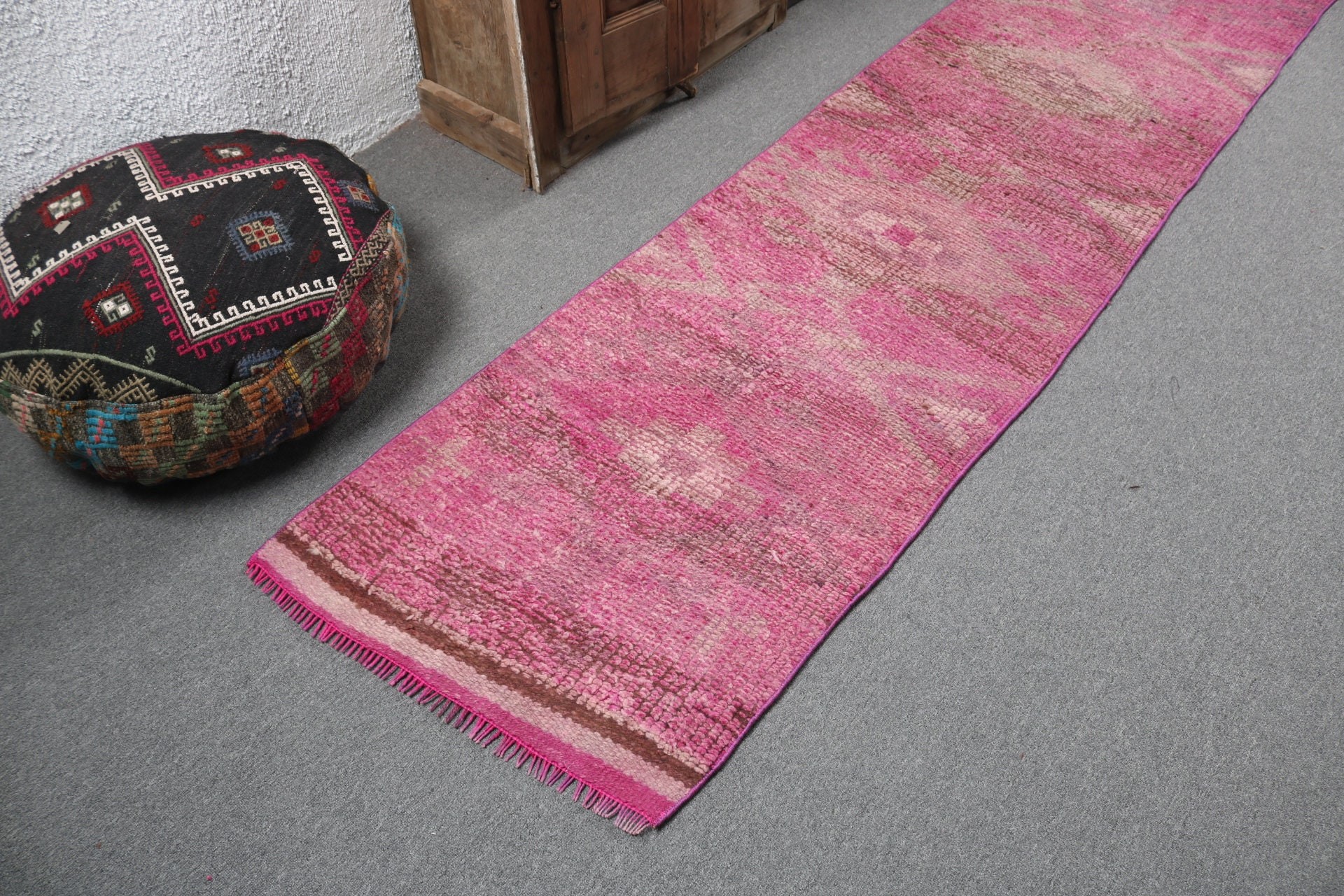 Modern Rugs, 2.4x10.8 ft Runner Rug, Turkish Rugs, Pink Neutral Rugs, Cool Rug, Beni Ourain Runner Rugs, Corridor Rug, Vintage Rug