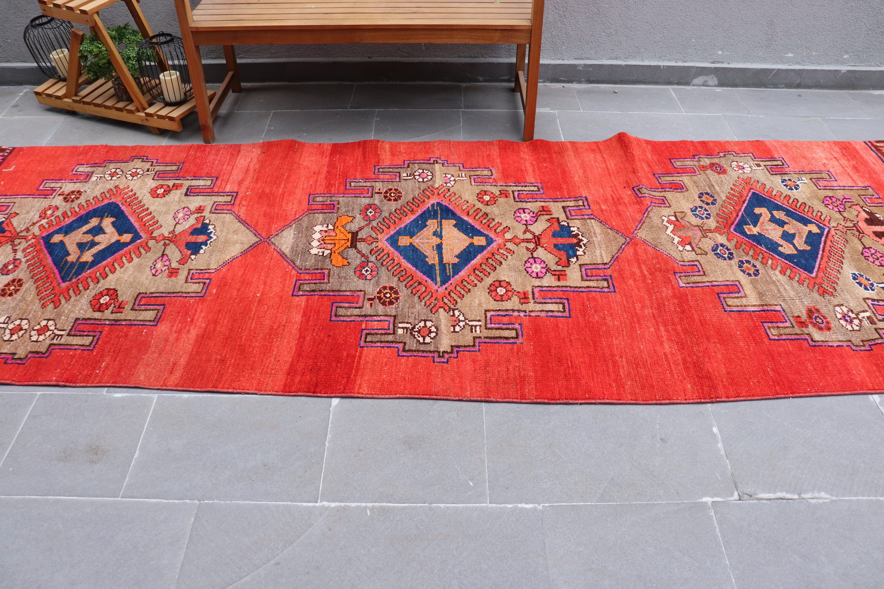 Pale Rug, 4.1x11.9 ft Runner Rug, Turkish Rugs, Kitchen Rug, Vintage Rug, Bedroom Rug, Red Cool Rug, Rugs for Kitchen
