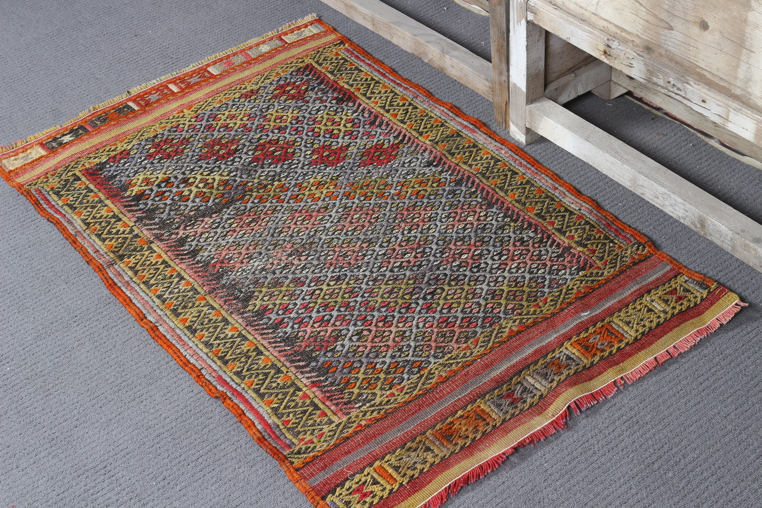 Oryantal Halı, Vintage Halı, Duvara Asılı Halı, Türk Halısı, 2.4x3.9 ft Küçük Halı, Mutfak Halıları, Turuncu Oushak Halı, Kilim