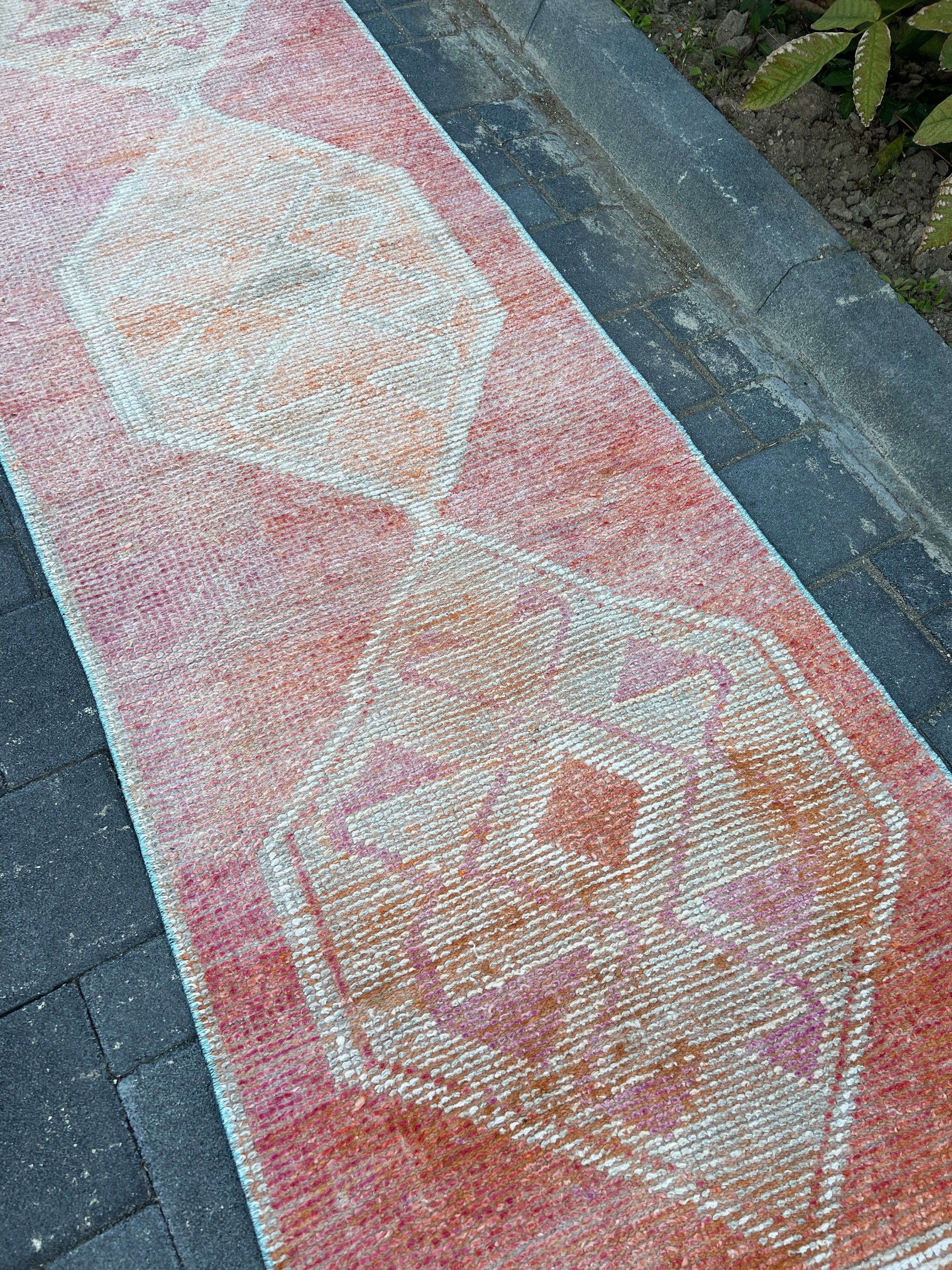 Turkish Rug, Orange Oriental Rug, Kitchen Rugs, Wool Rug, Vintage Rug, Rugs for Kitchen, 2.6x10.5 ft Runner Rug, Stair Rugs, Organic Rug