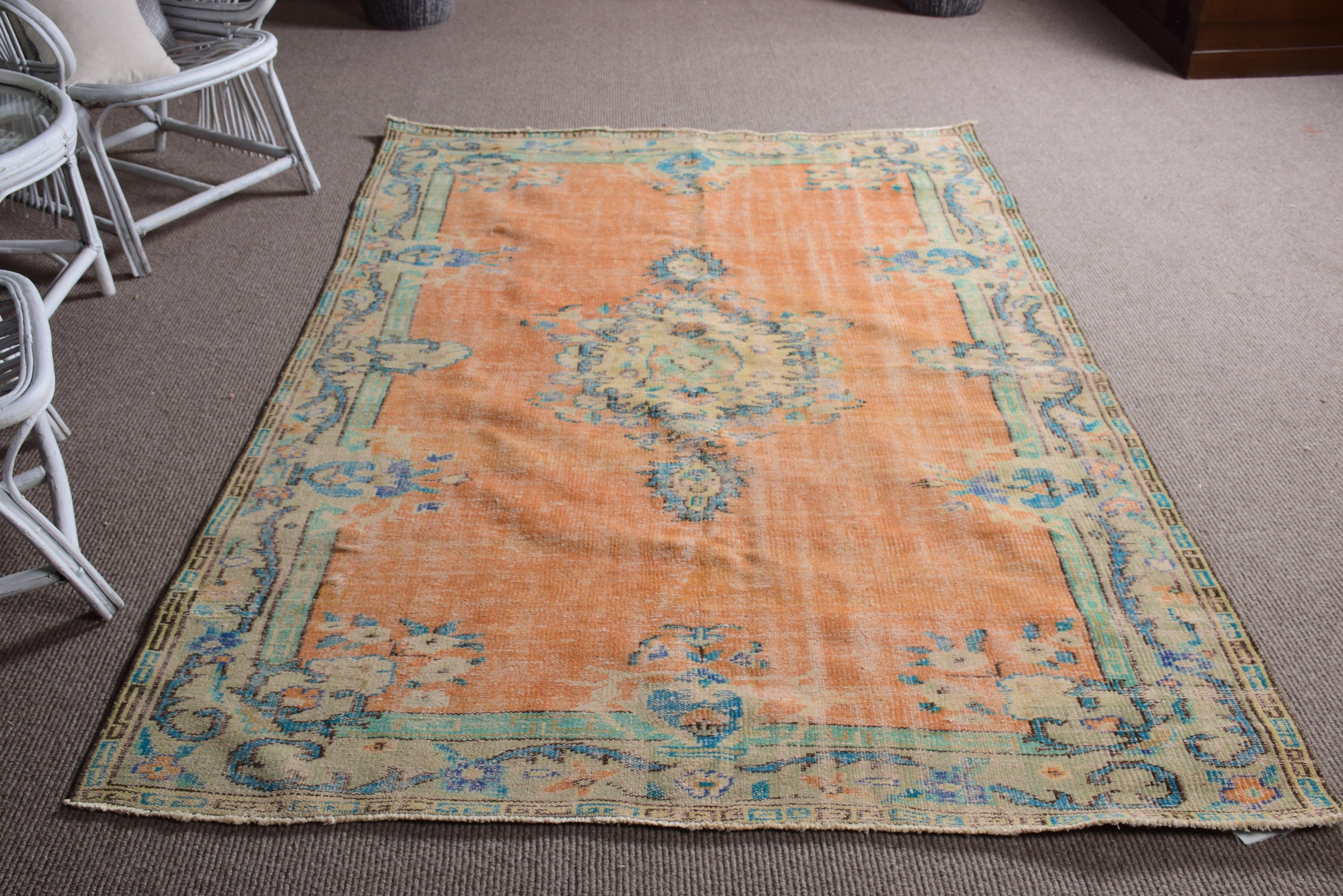 Kitchen Rugs, Handwoven Rug, Old Rug, Orange Bedroom Rug, Antique Rugs, Turkish Rug, Rugs for Nursery, 5.2x7.6 ft Area Rug, Vintage Rug