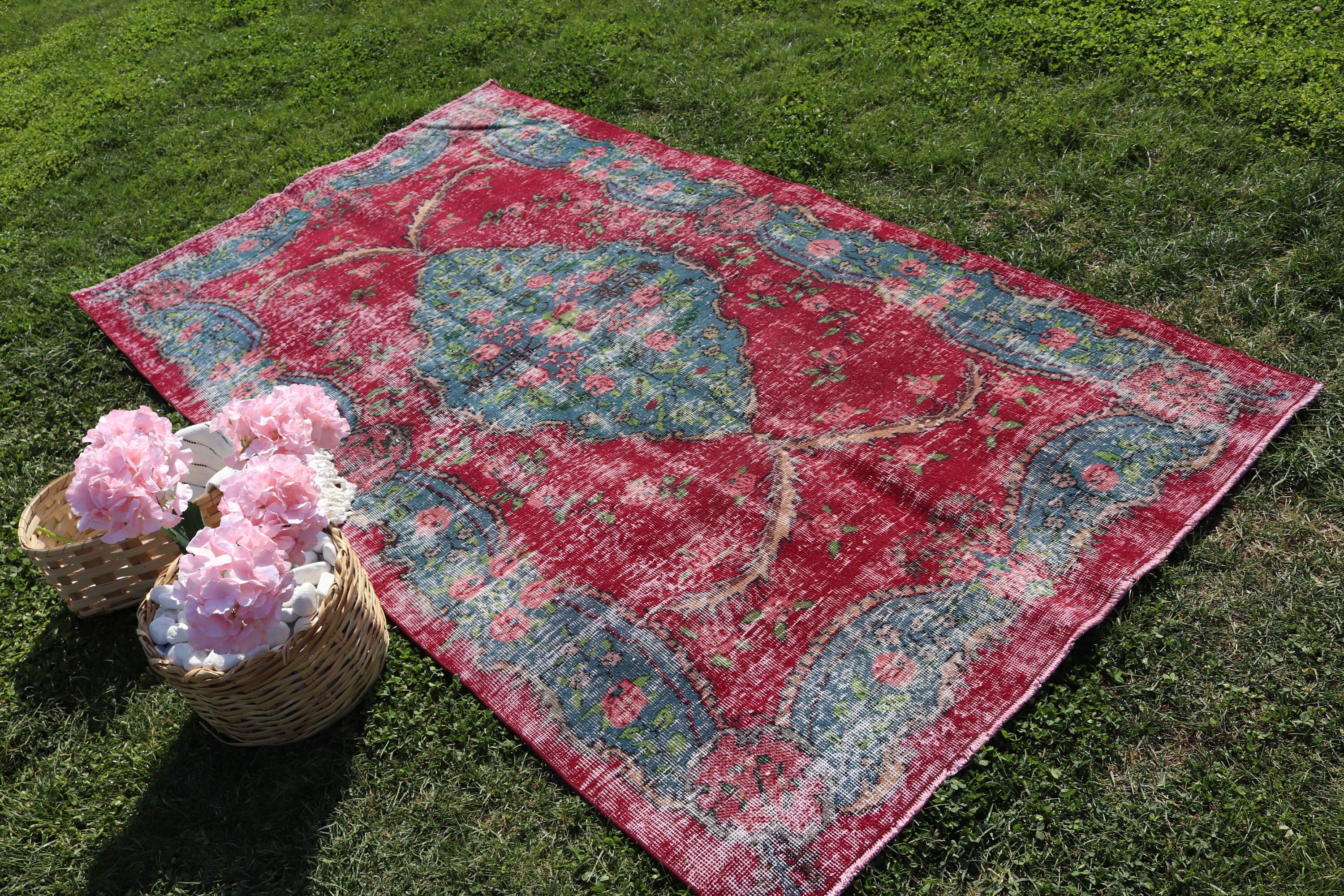 Neutral Rugs, Traditional Rug, Kitchen Rugs, 4.6x8.1 ft Area Rugs, Red Anatolian Rug, Turkish Rug, Luxury Rugs, Vintage Rugs, Bedroom Rugs