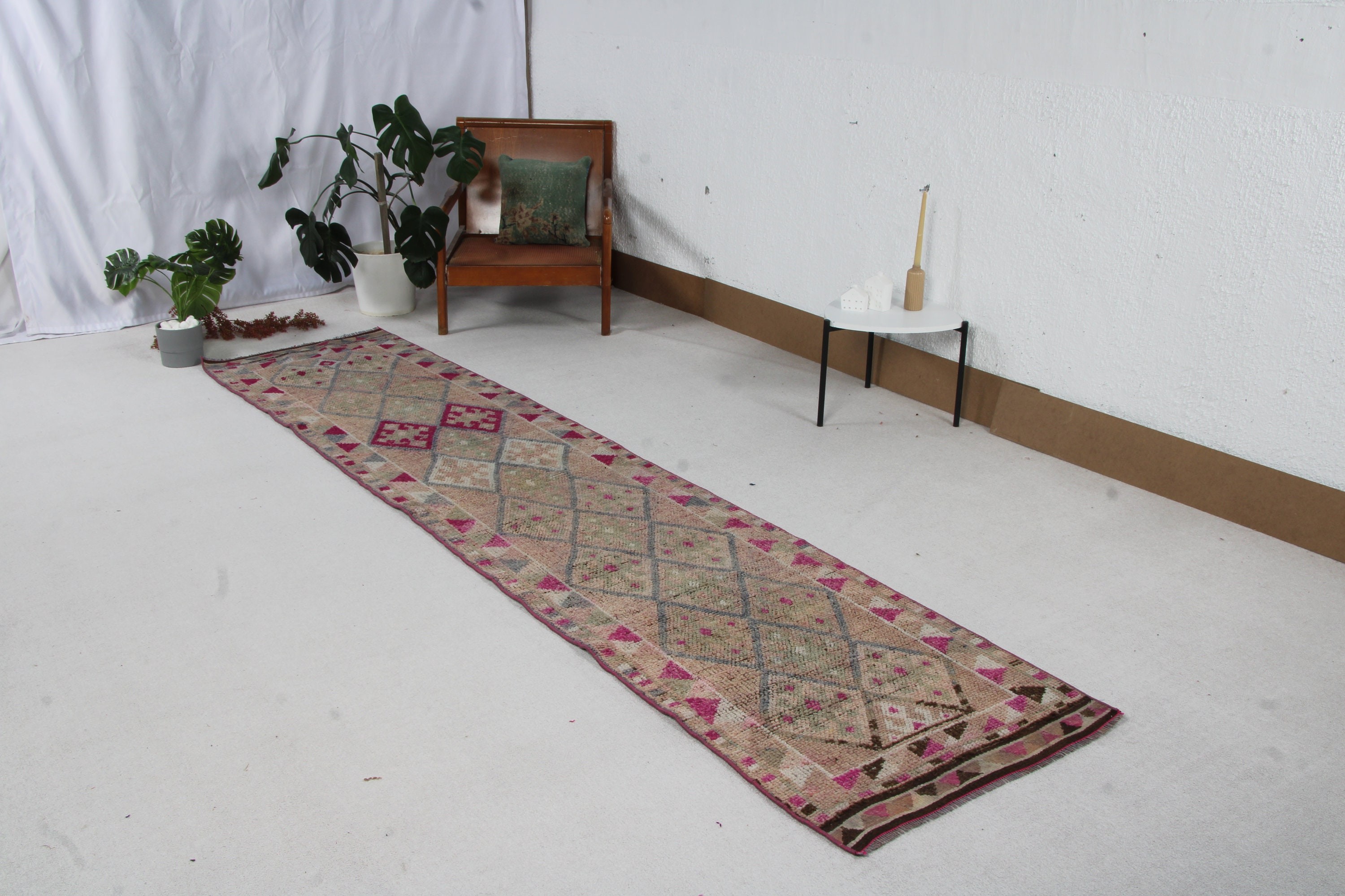 Türkiye Halısı, Kahverengi Yer Halıları, Koridor Halıları, Türk Halıları, Vintage Runner Halısı, 2.6x11.1 ft Runner Halısı, Vintage Halı, Oushak Halısı