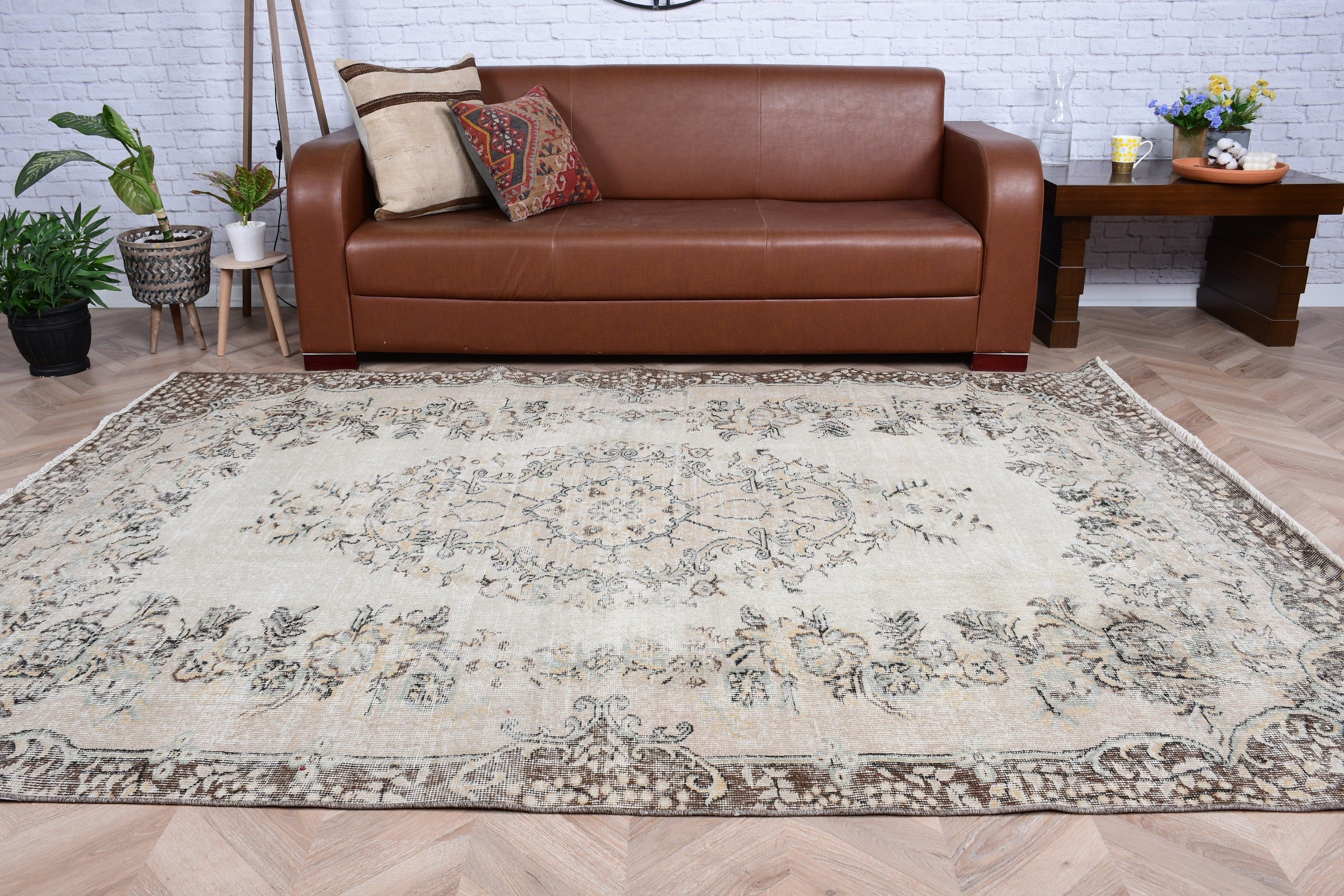 Art Rugs, Beige  6x8.3 ft Large Rugs, Wool Rugs, Vintage Rug, Bedroom Rug, Dining Room Rug, Rugs for Dining Room, Turkish Rugs