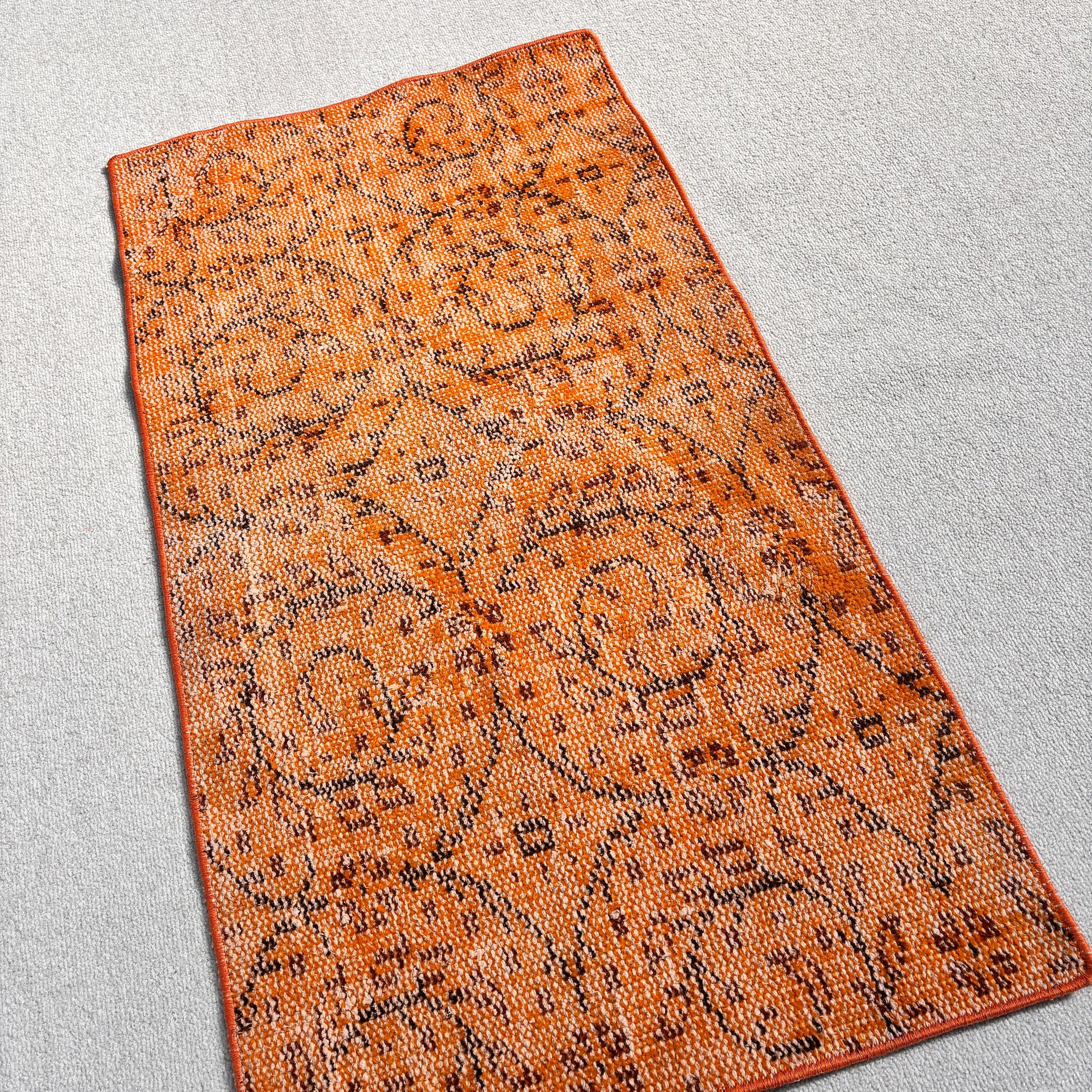 Wool Rug, Vintage Rugs, Orange Luxury Rug, 1.9x3.5 ft Small Rug, Bedroom Rug, Nursery Rug, Floor Rugs, Oriental Rugs, Turkish Rugs