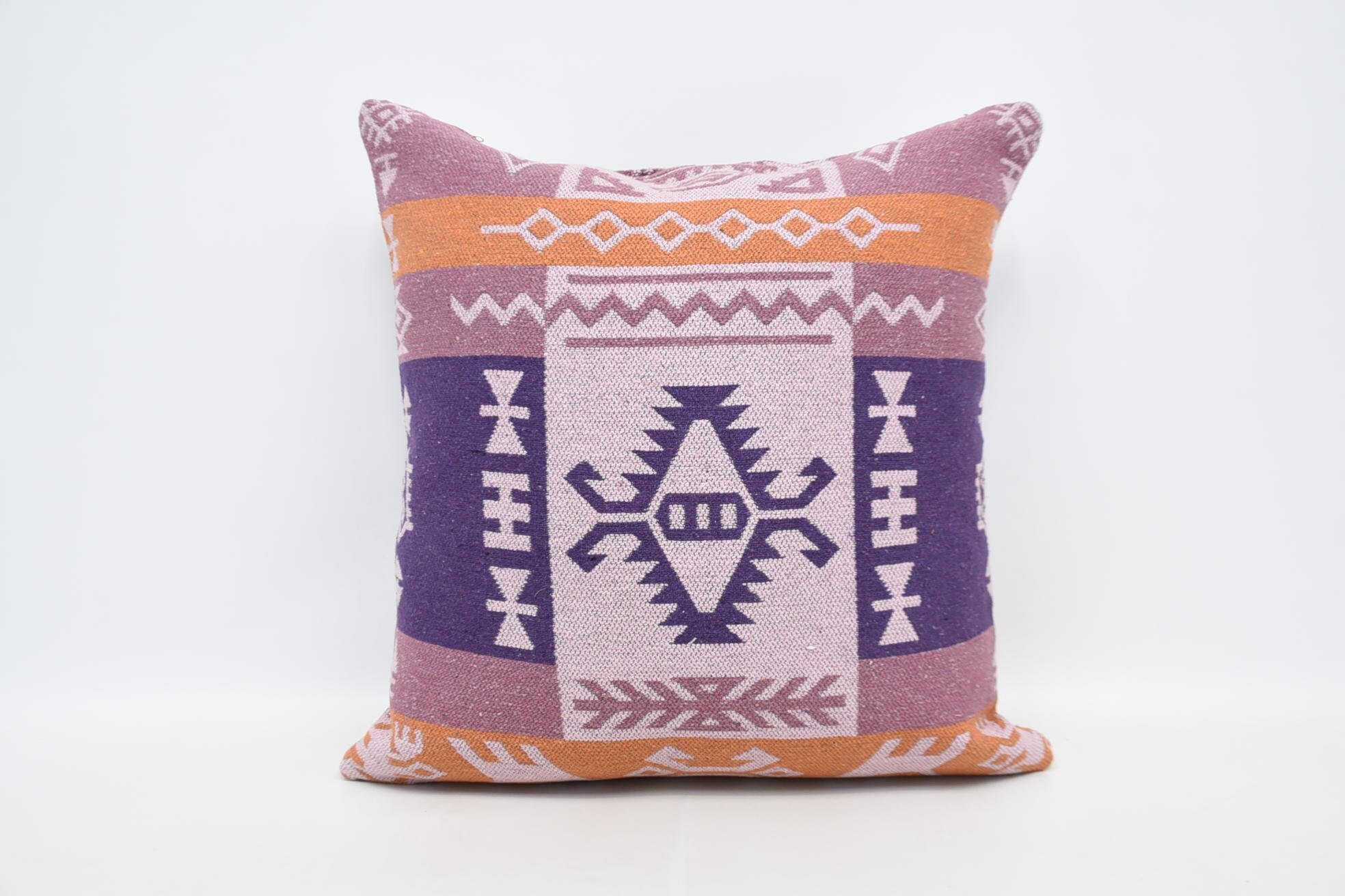 Throw Kilim Pillow, Vintage Kilim Throw Pillow, Accent Cushion, Pillow for Sofa, 28"x28" Purple Pillow Case, Cotton Pillow Sham