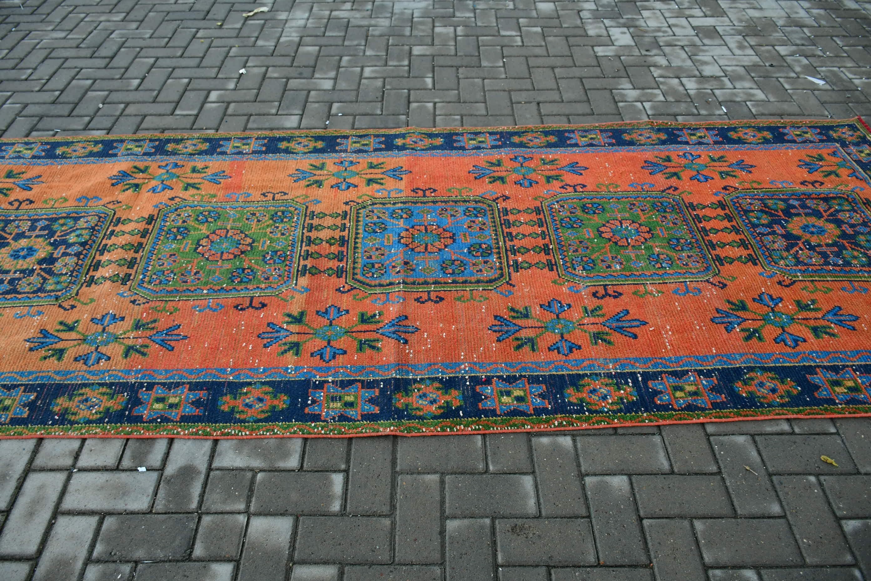 4.3x11.2 ft Runner Rug, Corridor Rug, Stair Rug, Orange Anatolian Rugs, Vintage Rug, Wool Rug, Turkish Rug, Pastel Rugs, Oriental Rug