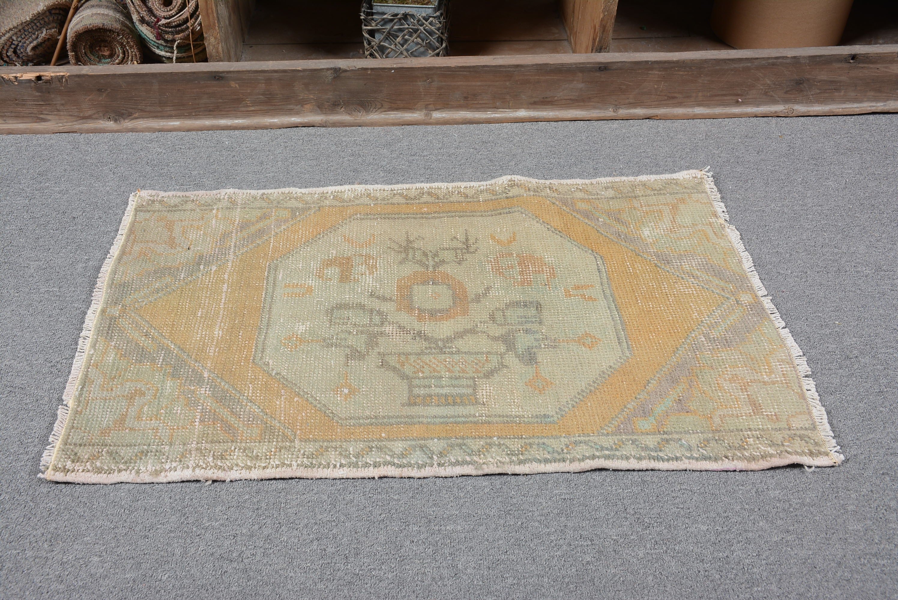 Turkish Rug, Vintage Rug, Door Mat Rug, Car Mat Rug, Pastel Rugs, Bedroom Rugs, Green Kitchen Rug, 1.6x2.6 ft Small Rug