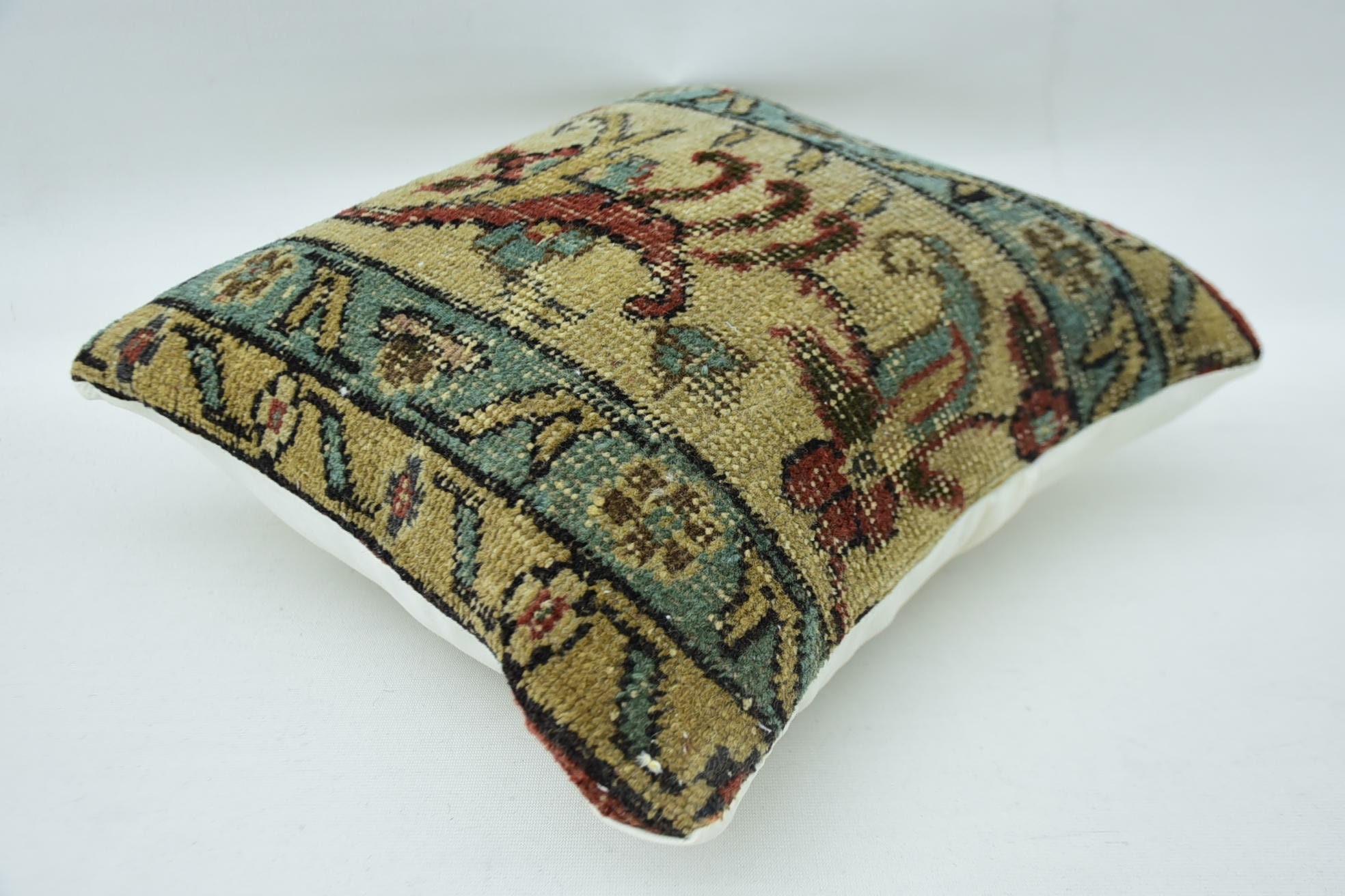 Vintage Kilim Throw Pillow, One Of A Kind Cushion, Pillow for Couch, Boho Pillow Sham Cover, 14"x14" Beige Pillow Case