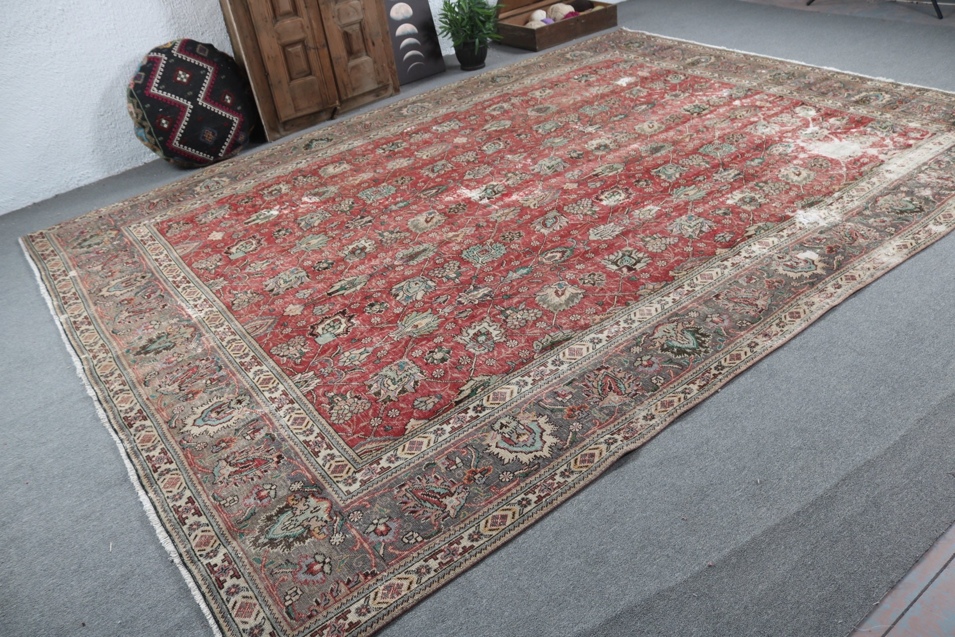 Salon Rugs, Turkish Rugs, Red Moroccan Rug, Office Rugs, Neutral Rug, Kitchen Rugs, 9.7x12.4 ft Oversize Rug, Vintage Rugs, Living Room Rug