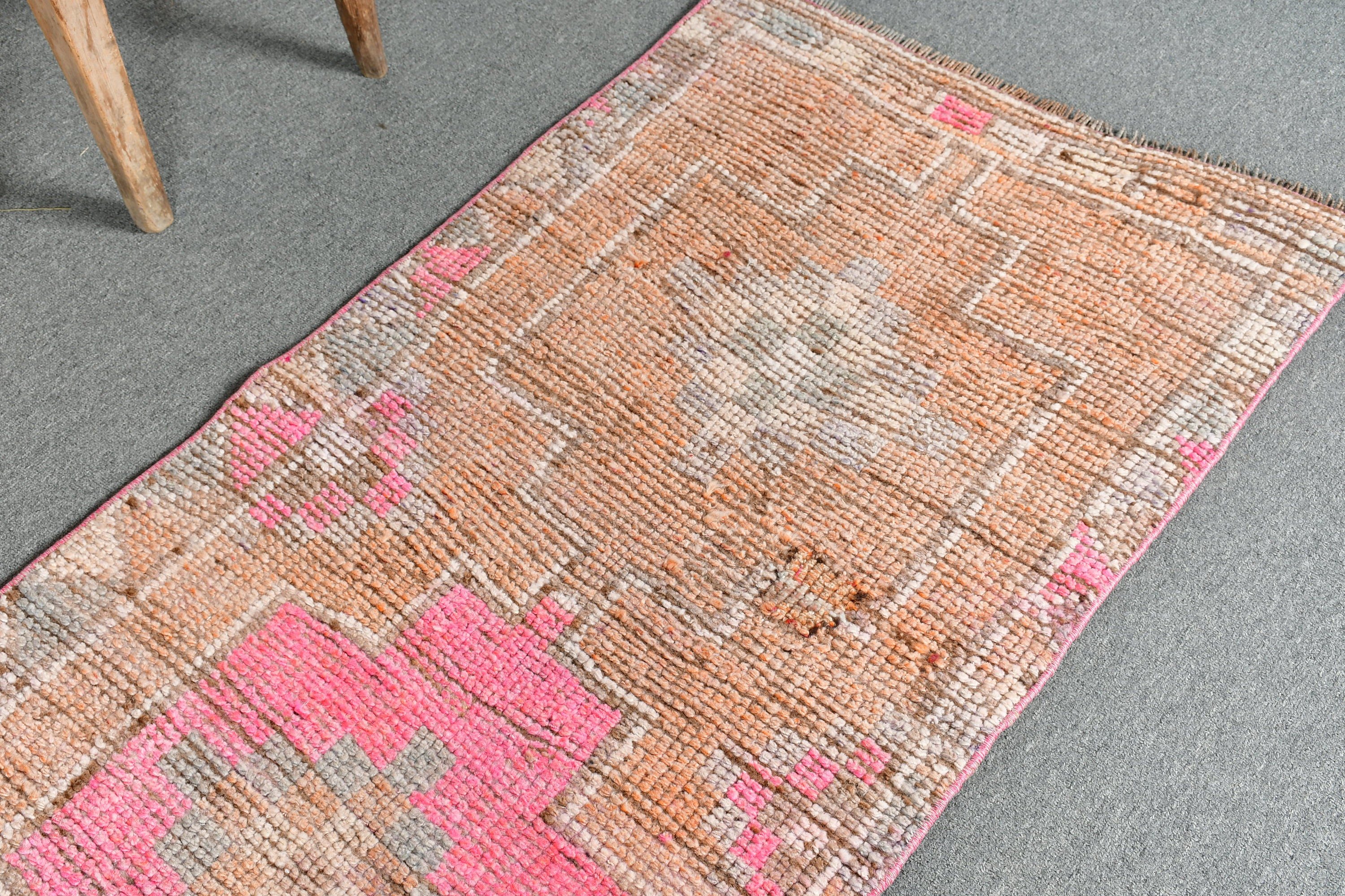 Vintage Rug, Stair Rug, Pink Oriental Rug, 2.2x10.1 ft Runner Rugs, Home Decor Rug, Rugs for Runner, Wool Rugs, Kitchen Rug, Turkish Rugs