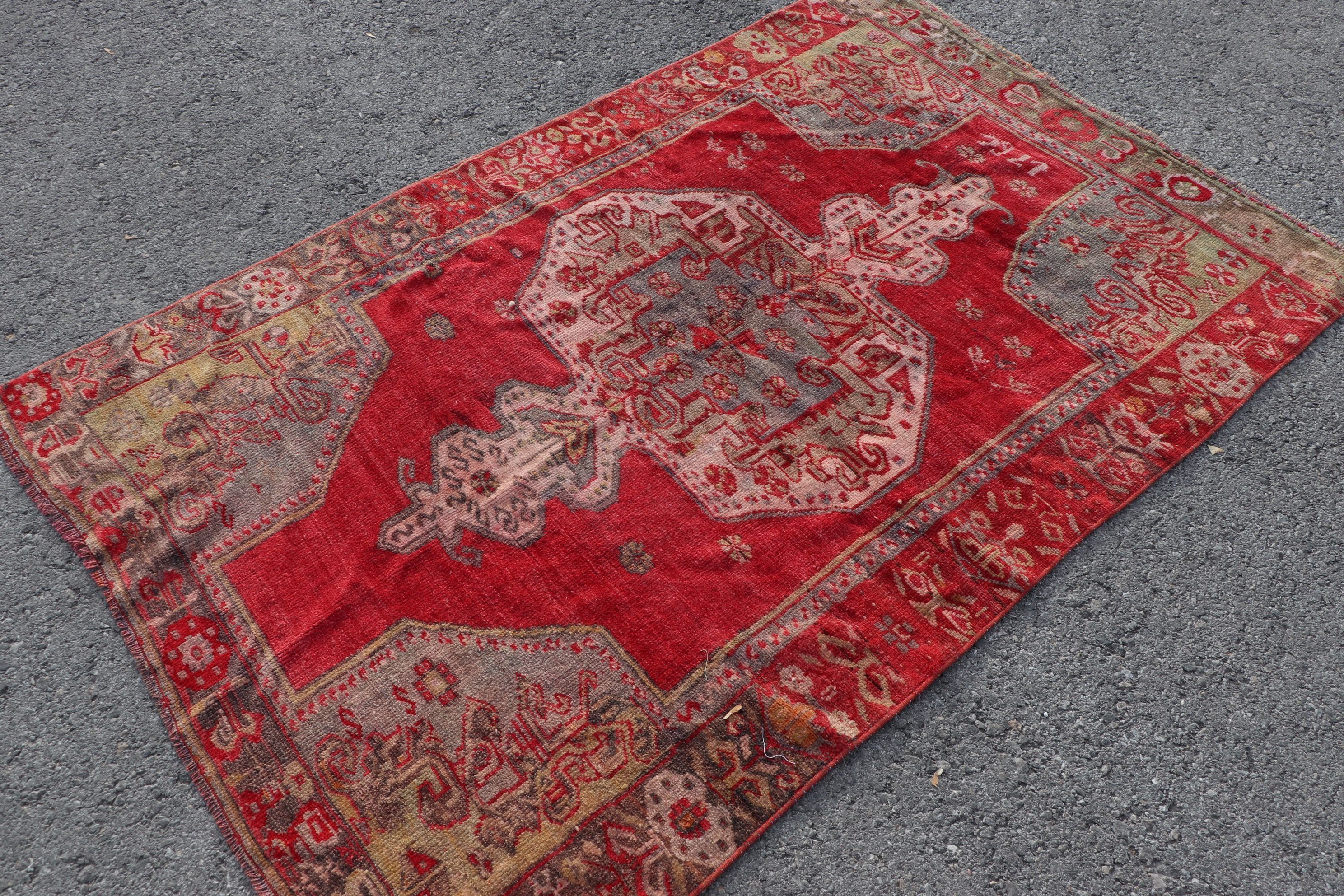 Kırmızı Oushak Halı, Oushak Halıları, Duvara Asılı Halı, Vintage Halı, Anadolu Halısı, 3.9x2.7 ft Küçük Halılar, Türk Halıları, Paspas Halısı, Kabile Halısı