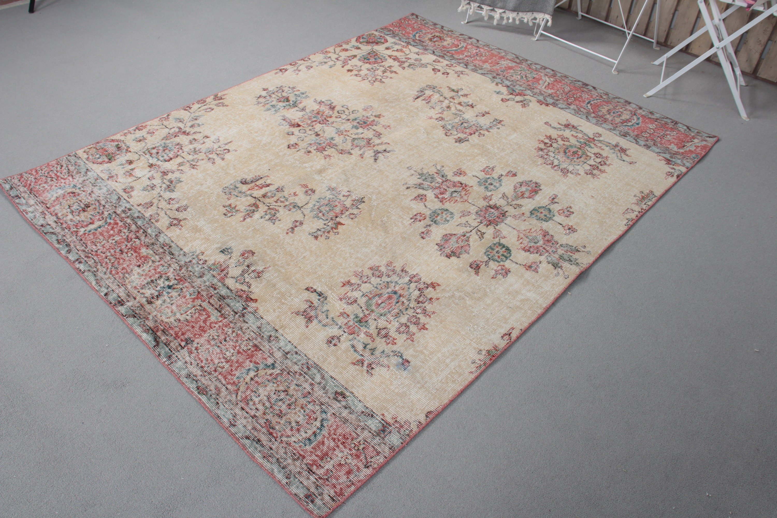 Dining Room Rug, Indoor Rugs, Turkish Rugs, 5.2x6.9 ft Area Rug, Vintage Rug, Oushak Rug, Beige Anatolian Rug, Kitchen Rug, Decorative Rug