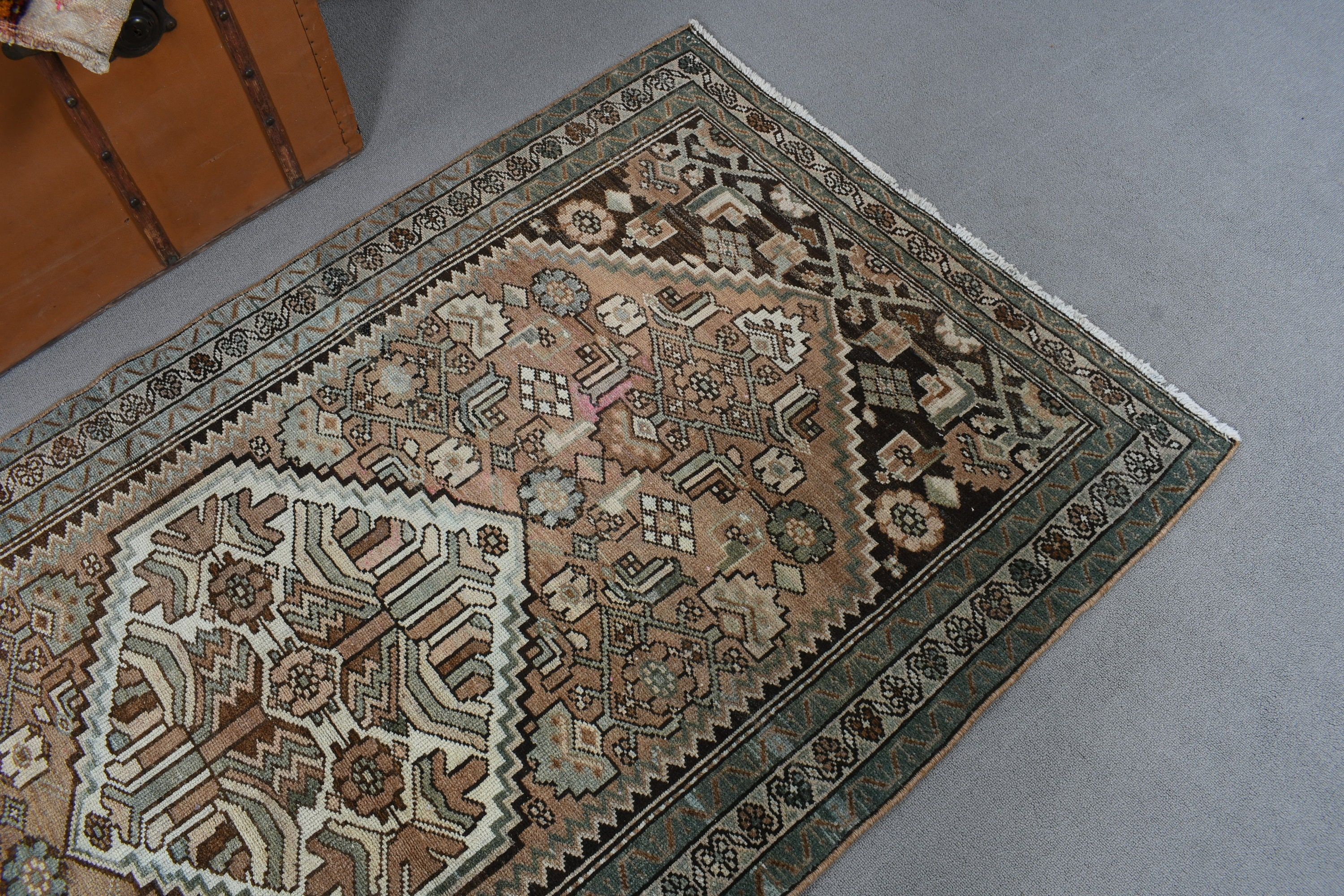 3,4x6,6 ft Aksan Halıları, Vintage Halılar, Yün Halı, Türk Halısı, Kahverengi Oushak Halıları, Mutfak Halısı, Fas Halıları, Giriş Halıları, Giriş Halıları