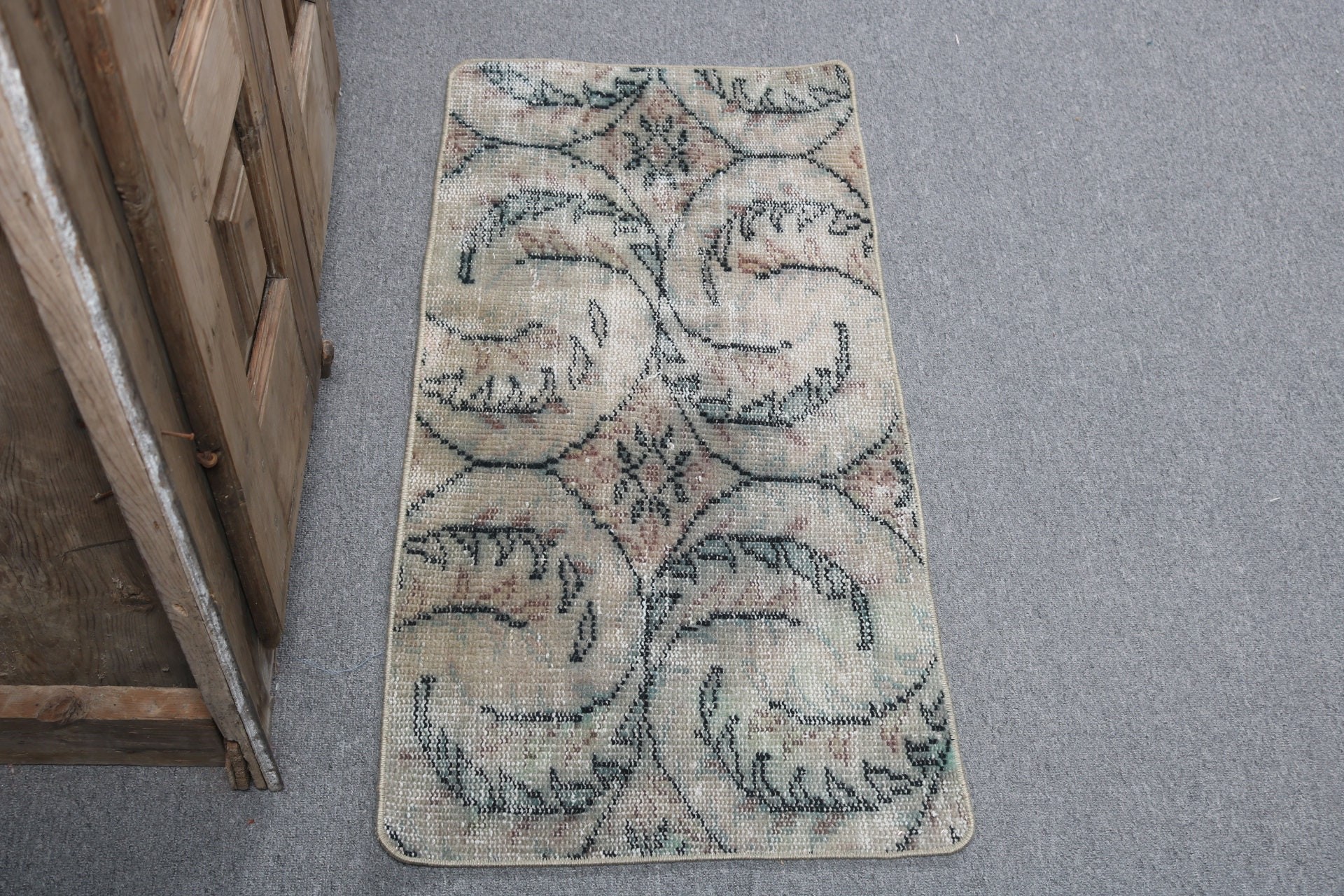 Vintage Rug, Luxury Rug, Oriental Rugs, Kitchen Rugs, Office Rug, Green Handwoven Rug, Small Area Rugs, 1.6x3.3 ft Small Rugs, Turkish Rugs