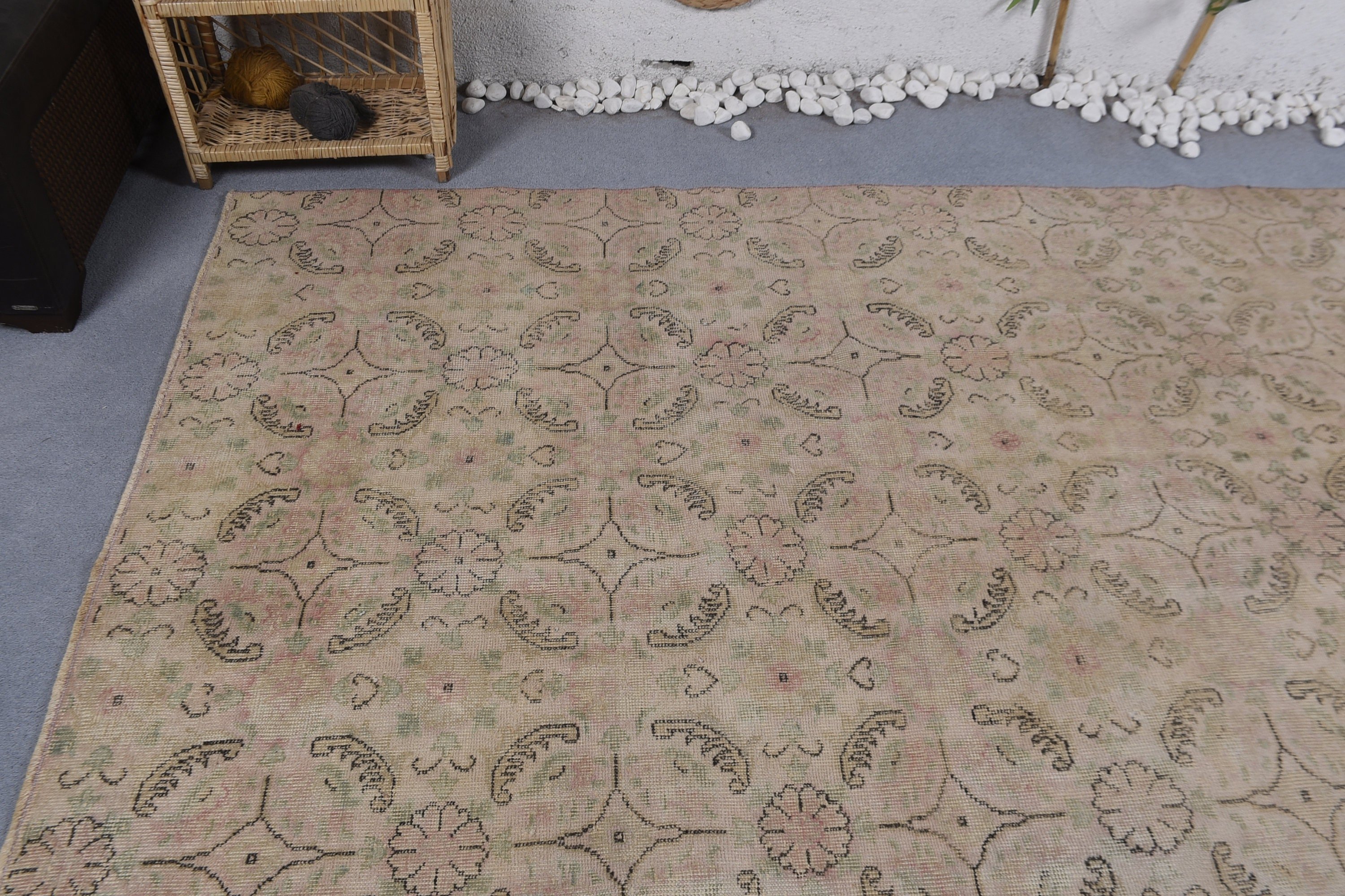 Beige Home Decor Rugs, Salon Rugs, Turkish Rug, Kitchen Rugs, Vintage Rug, Pastel Rugs, 6.1x9.5 ft Large Rug, Dining Room Rug, Moroccan Rug