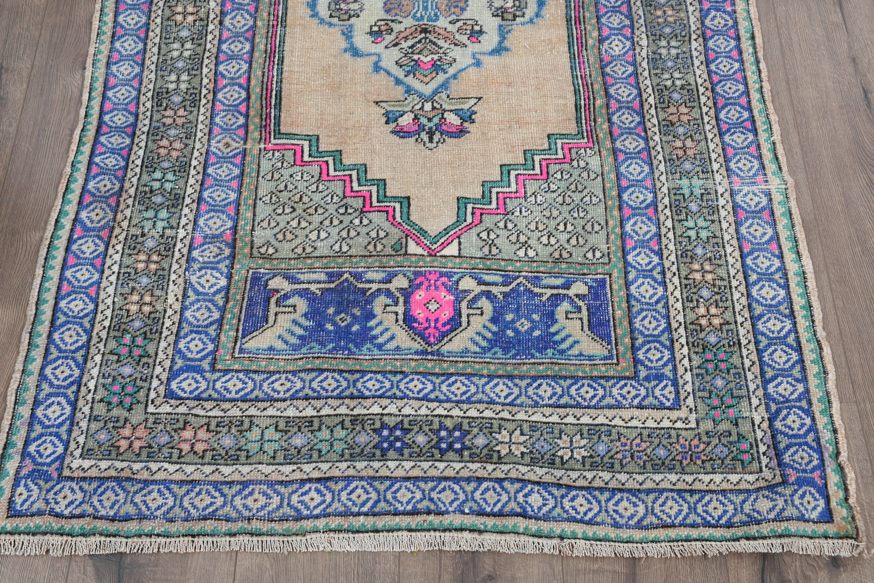 Mavi Fas Halısı, Oushak Halısı, Türk Halıları, 3,4x5,4 ft Aksan Halısı, Giriş Halıları, Antika Halı, Vintage Halı, Giriş Halıları, Yatak Odası Halısı