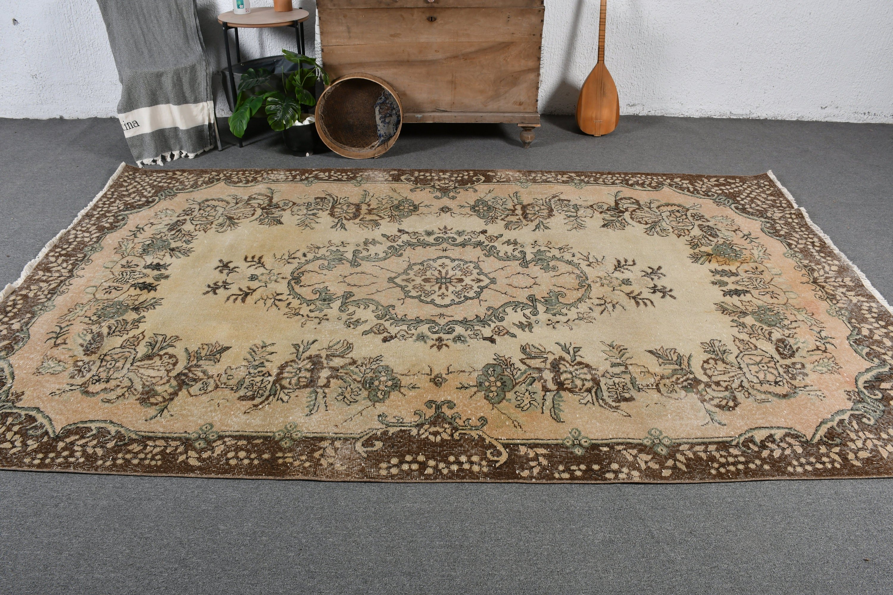 6x9.9 ft Large Rugs, Vintage Rug, Dining Room Rugs, Beige Wool Rug, Cute Rug, Bedroom Rugs, Oriental Rug, Turkish Rug, Kitchen Rugs