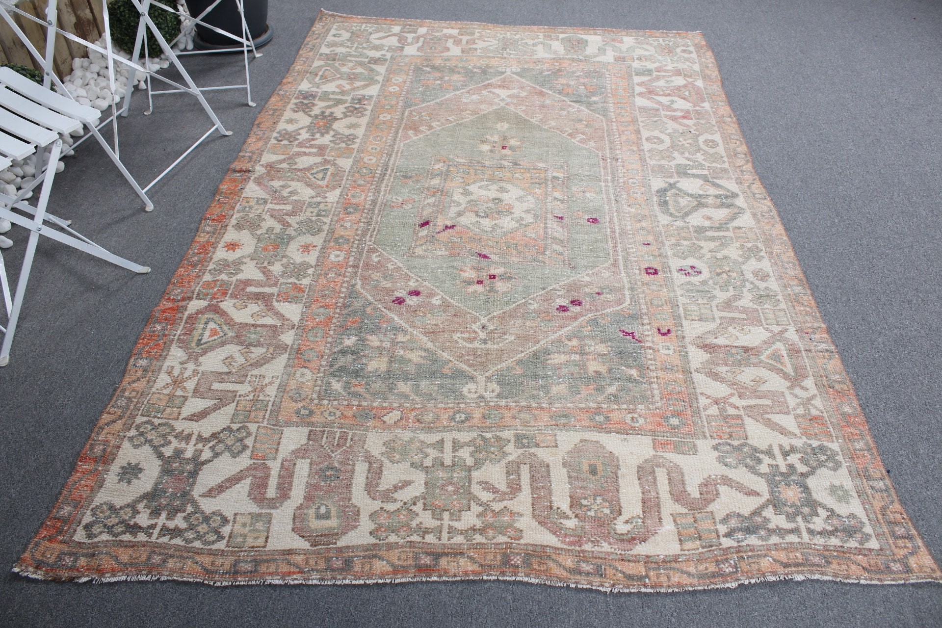 5.5x8.2 ft Large Rug, Floor Rugs, Dining Room Rug, Turkish Rugs, Anatolian Rugs, Green Anatolian Rugs, Salon Rugs, Vintage Rug, Old Rug